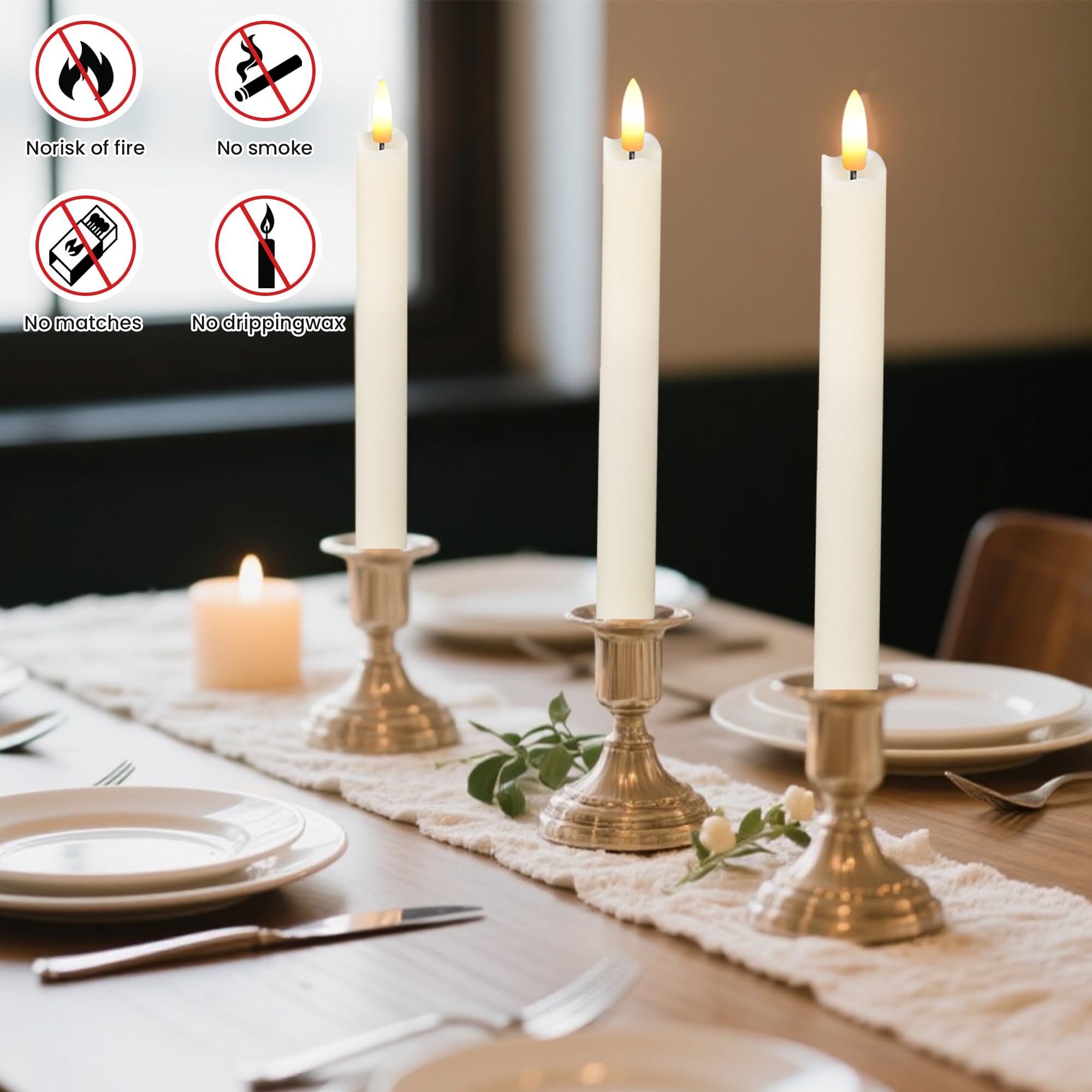 Confezione da 6 candele coniche senza fiamma, in vera cera, a LED, con stoppino 3D, candele a batteria con telecomando e tremolio caldo, per casa, Natale, tavolo da pranzo, decorazioni per matrimoni