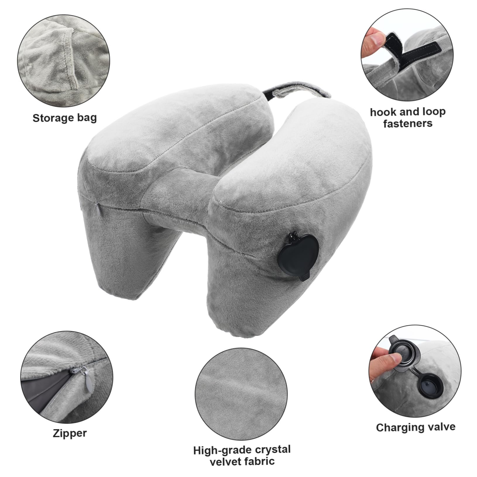 Almohada De Viaje Inflable para El Cuello con Capucha Ajustable Ligera