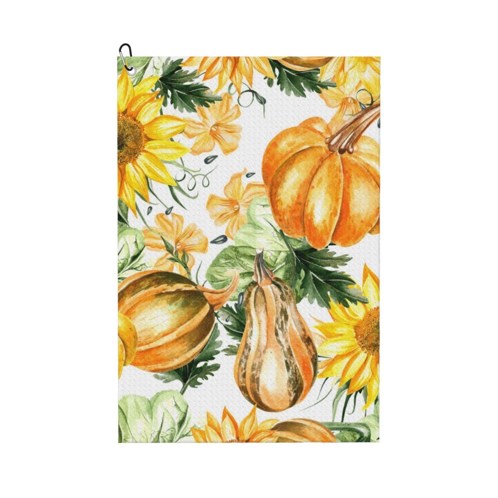 Autumn Sunflower Pumpkin Thanksgiving, 16x24 in Portable Waffle Golf Towels with Carabiner Clip for Golf Bag