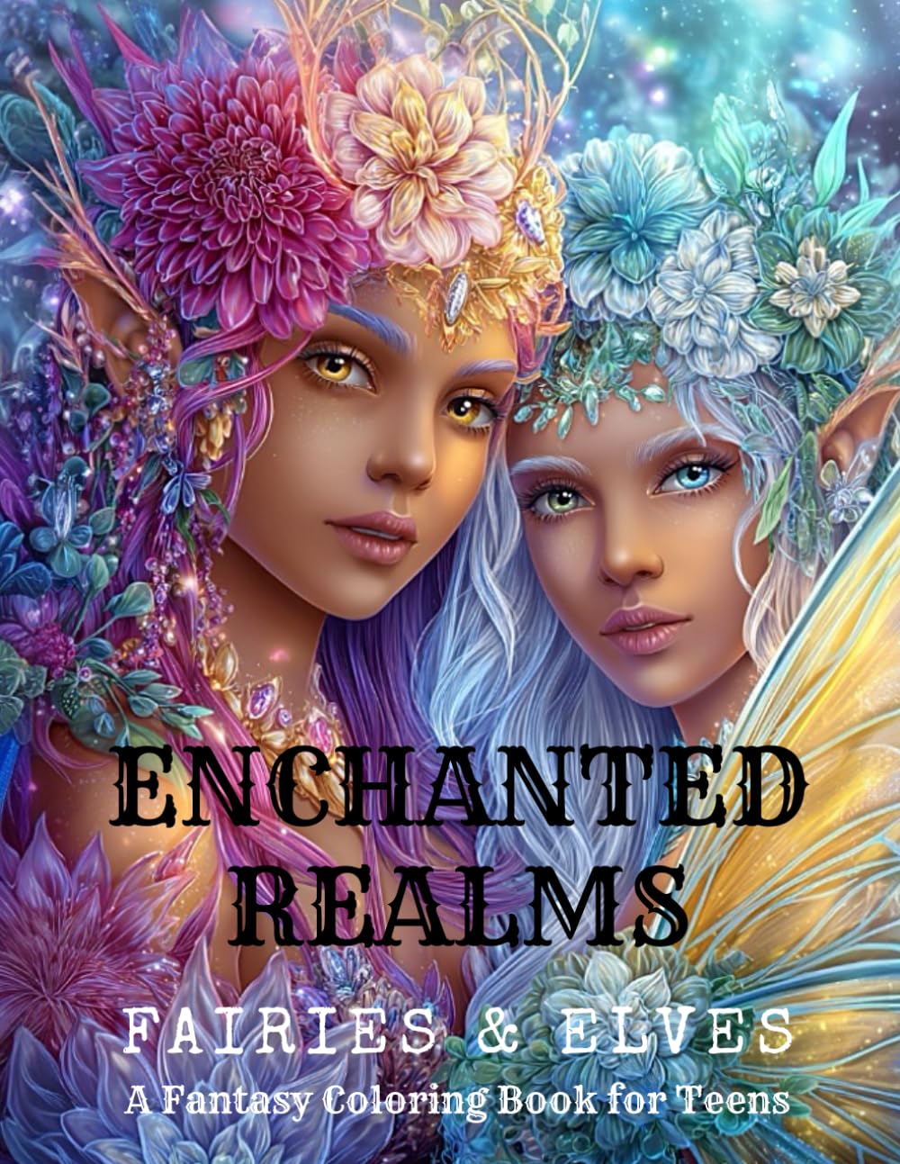 Enchanted Realms: Fairies & Elves: A Fantasy Coloring Book for Teens