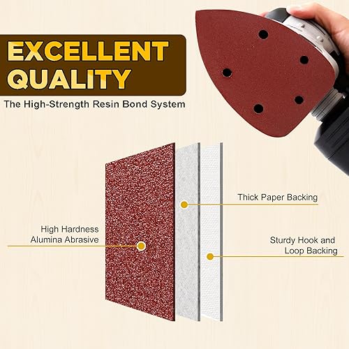 Miniatura 4 de 55 piezas de papel de lija con detalles de ratón, 9 granos (40-800) almohadillas de lijado triangulares de alta calidad, almohadillas de lijadora de