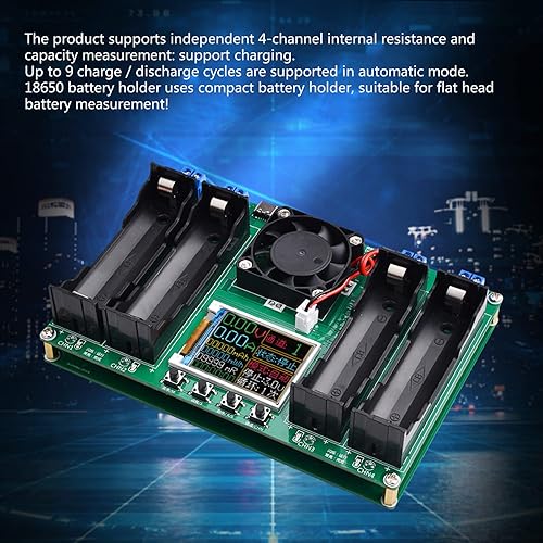 Miniatura 3 de Módulo probador de capacidad de batería de litio 18650 - 4 canales, resistencia interna, carga/descarga separada, soporte compacto, enfriamiento