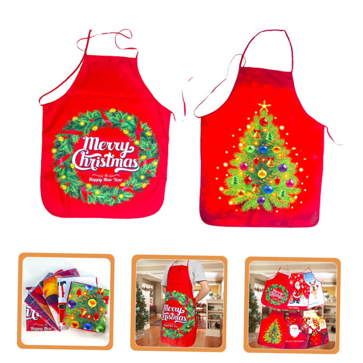 COLLBATH 5 Juegos De Adornos Navideños Para Cocina Delantales Rojos Para Adultos Lavables A Máquina 2 Unidades X 5