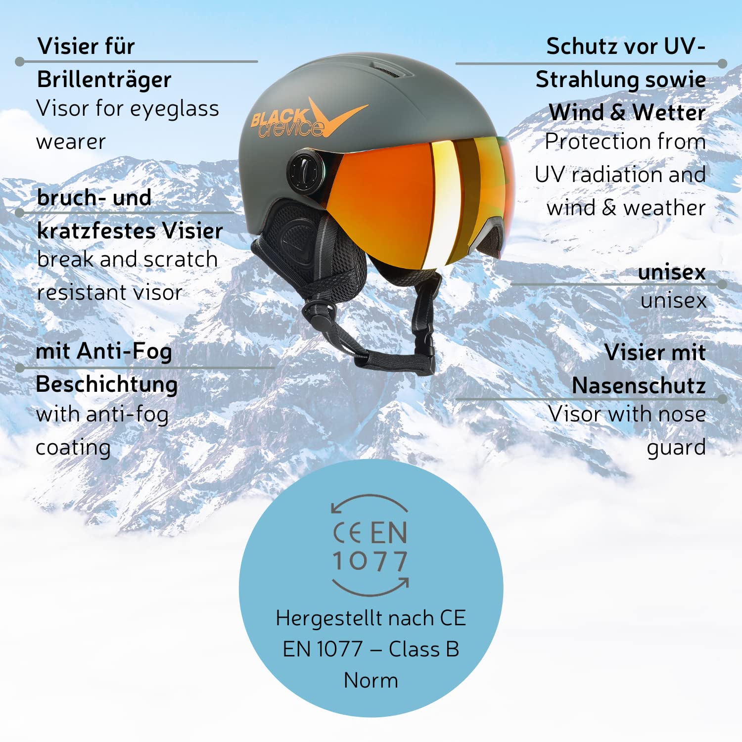 BLACK CREVICE Casco de esquí para niños Leogang I Casco esquí con viseraestilo piloto I Casco Snowboard para niños y niñas I Casco esquí Transpirable I Tamaño Ajustable