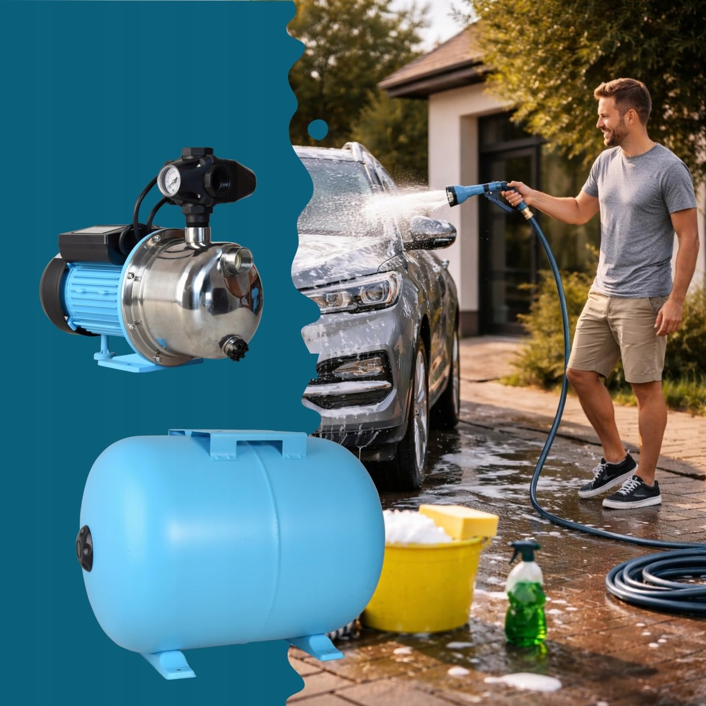 Pompa Hydroforowa JX 1100 (1100 W, 3600 l/h, max. podnoszenie 50 m) do Wody Nawadniania Ogrodu Z ZINTEGROWANYM OSPRZĘTEM