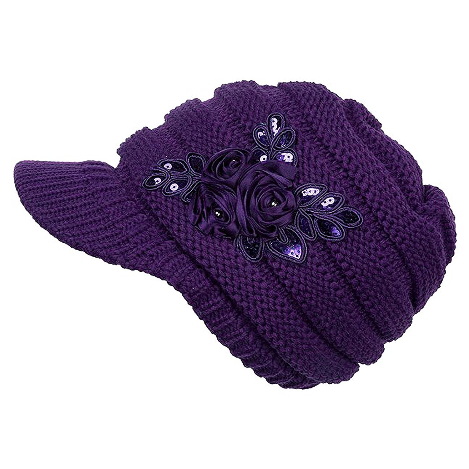 XRDSS Women Winter Peaked Beanie Cap Ladies Warm Knitted Hat (Purple)