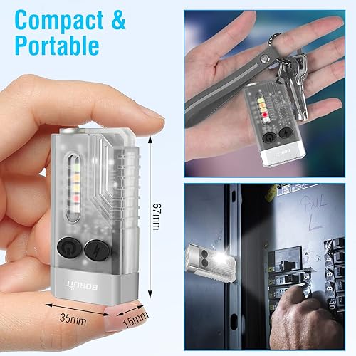 Vista 20 de BORUIT V10 - Llavero pequeño y potente con luz UV UV de 365 nm, luz LED EDC de alto lúmenes, recargable con USB C, 14 modos, imán de cola, sonido