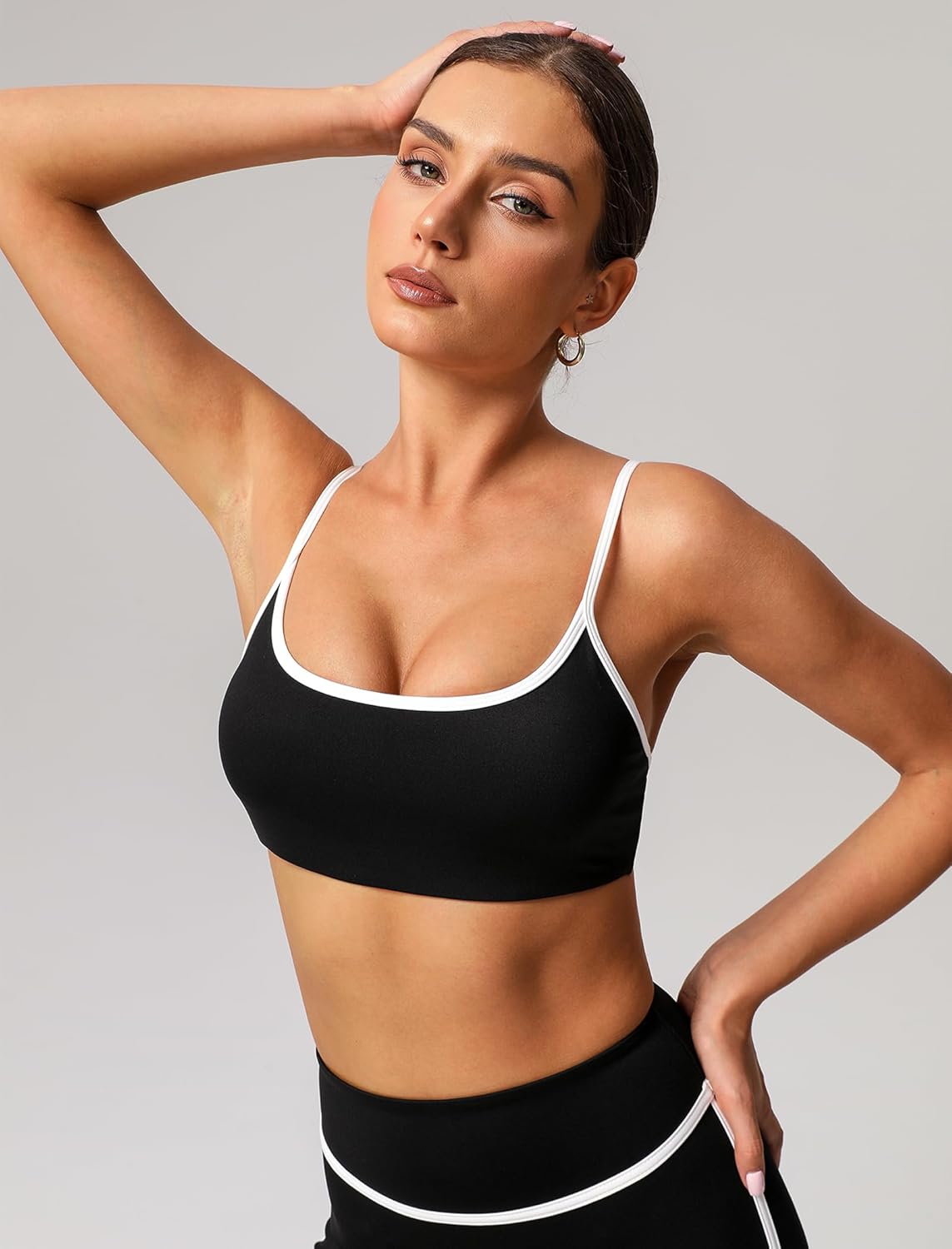 2 Piece Workout Sets for Women Contrast Panel Sports Bra Cami Top and Butt-lifting Pants Active Jogger Outfits
