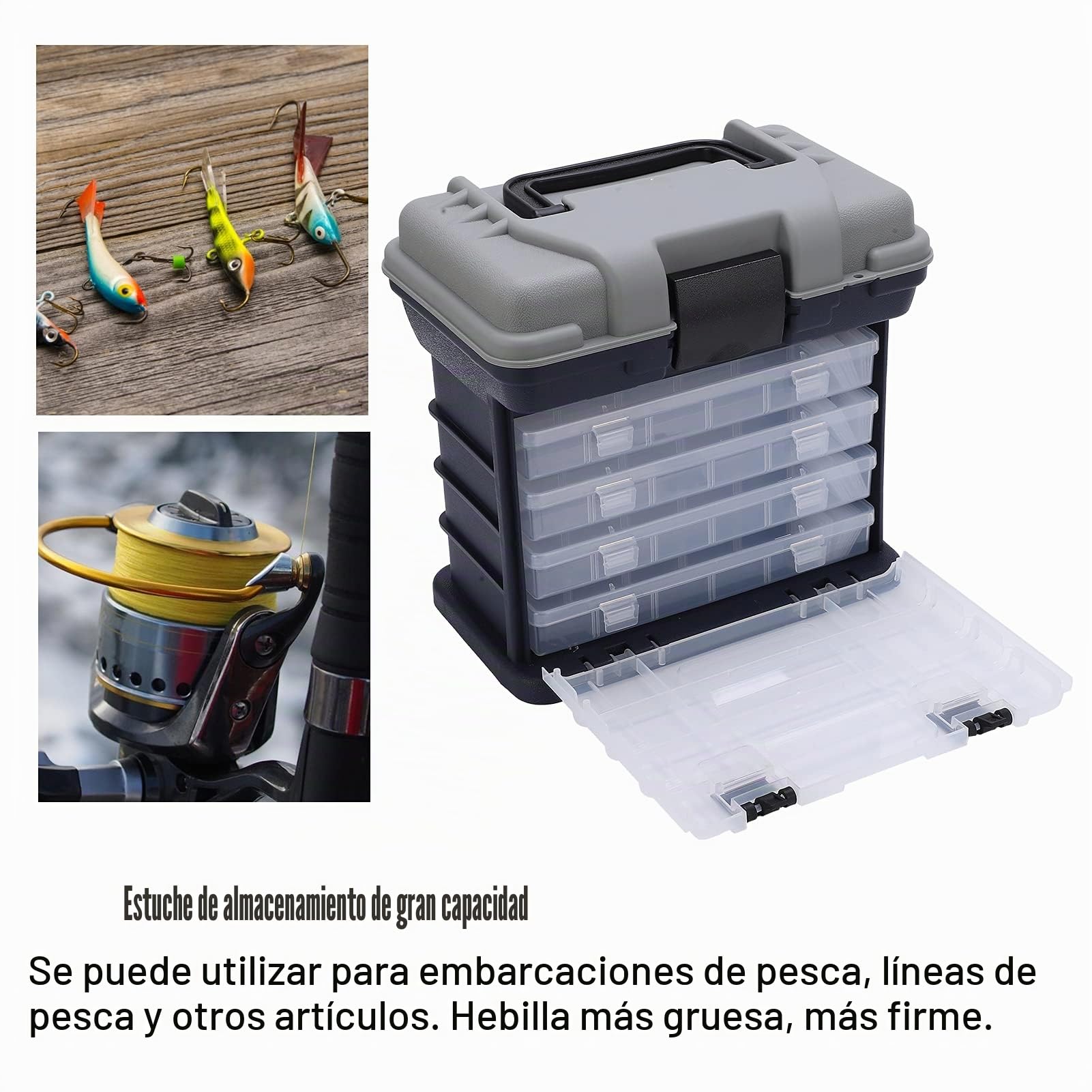 Caja de aparejos de pesca grande de 4 capas, utilidad portátil, caja de pesca de carpa con mango de plástico, herramientas para líneas de pesca