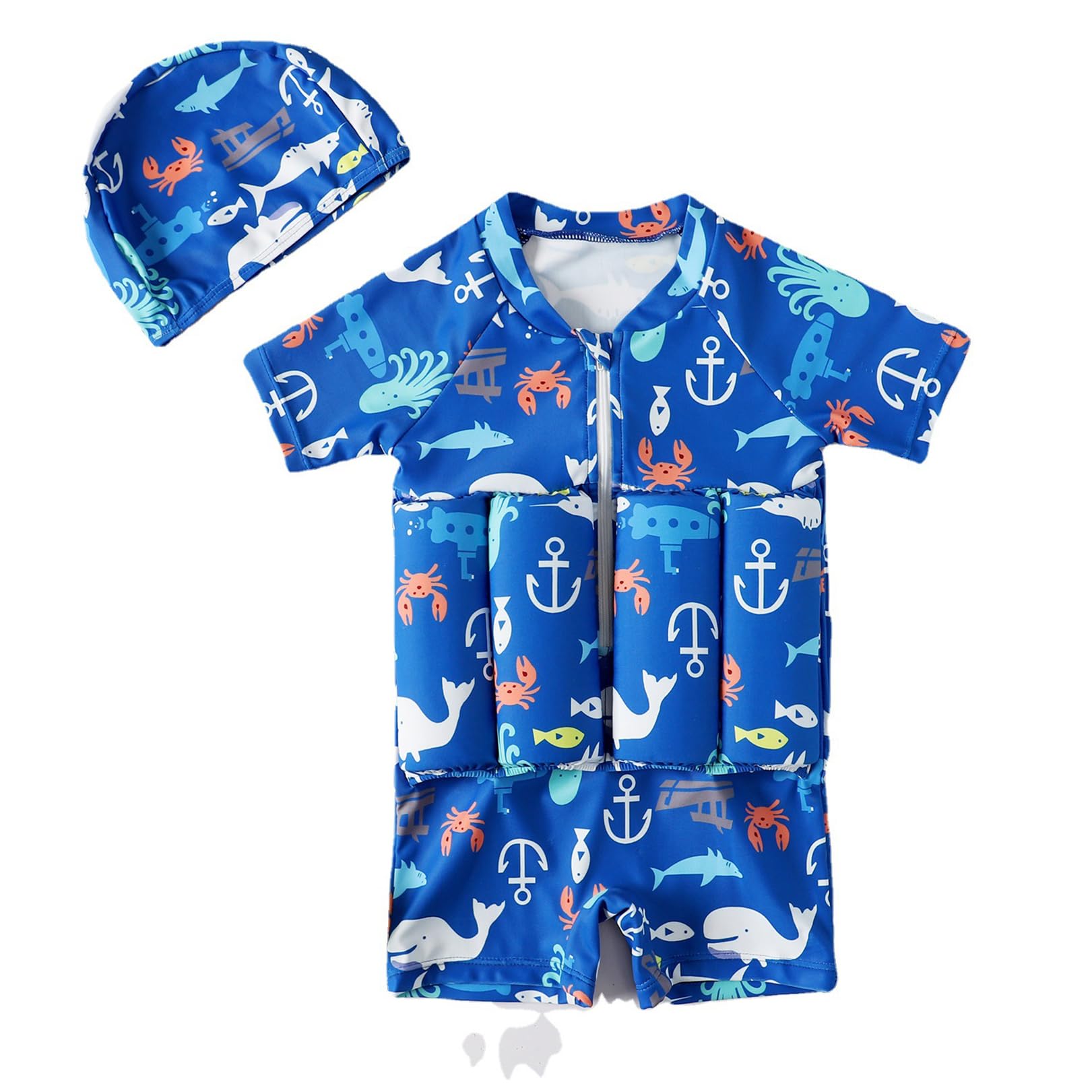 Costume Natation Flottant pour Enfants, Maillot Bain Super-héros pour garçons, Sports Nautiques, Plage, Voyage, Dessin animé, Ensemble Natation Confortable,Blue-90cm