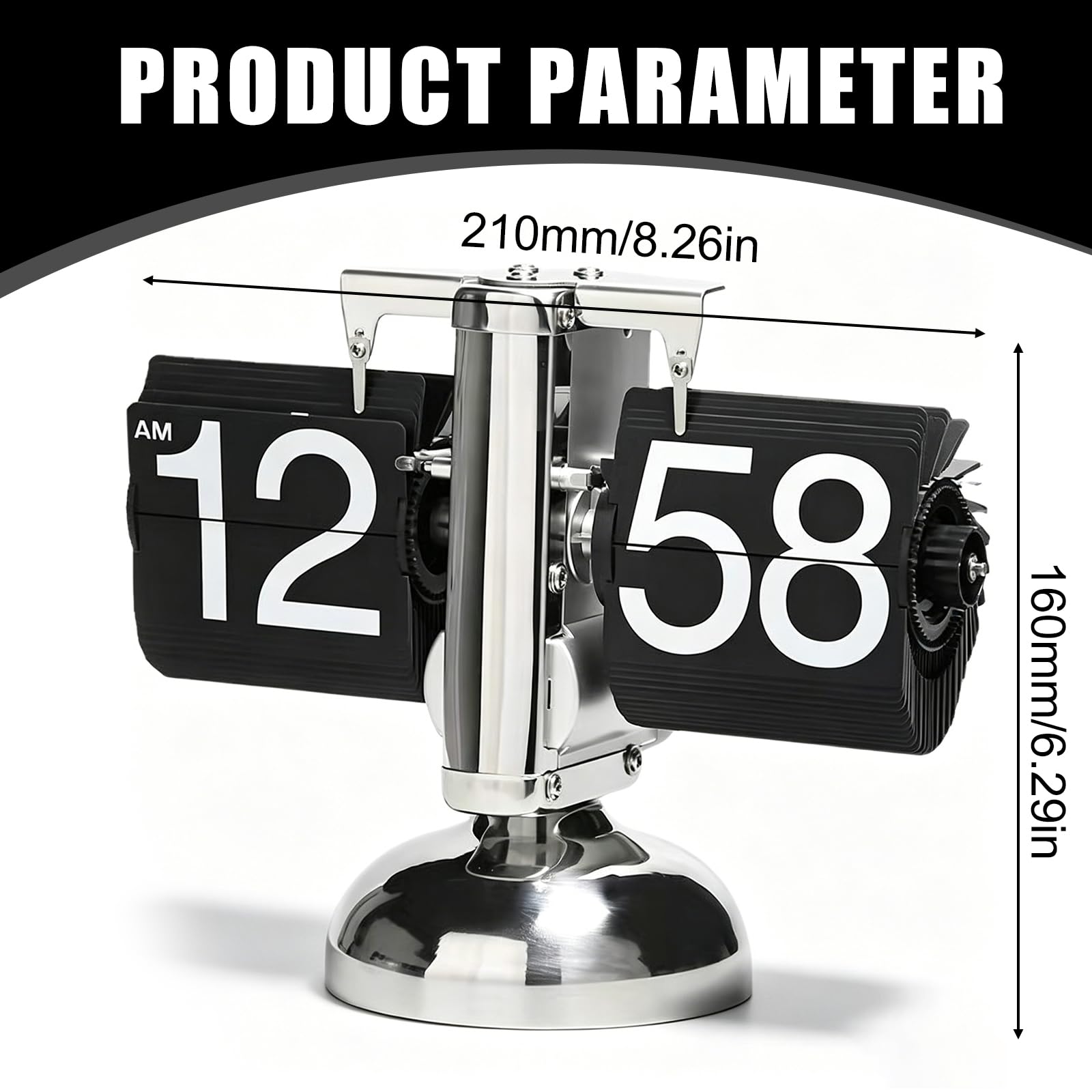 Digitale Klappuhr,Retro-Flip-Uhr,Flip-Schreibtischuhr,Flip-Uhr Retro,Schreibtischuhr Vintage Design Für Büro,Wohnzimmer,Dekoration,Arbeitszimmer,Batteriebetriebene,Schwarz
