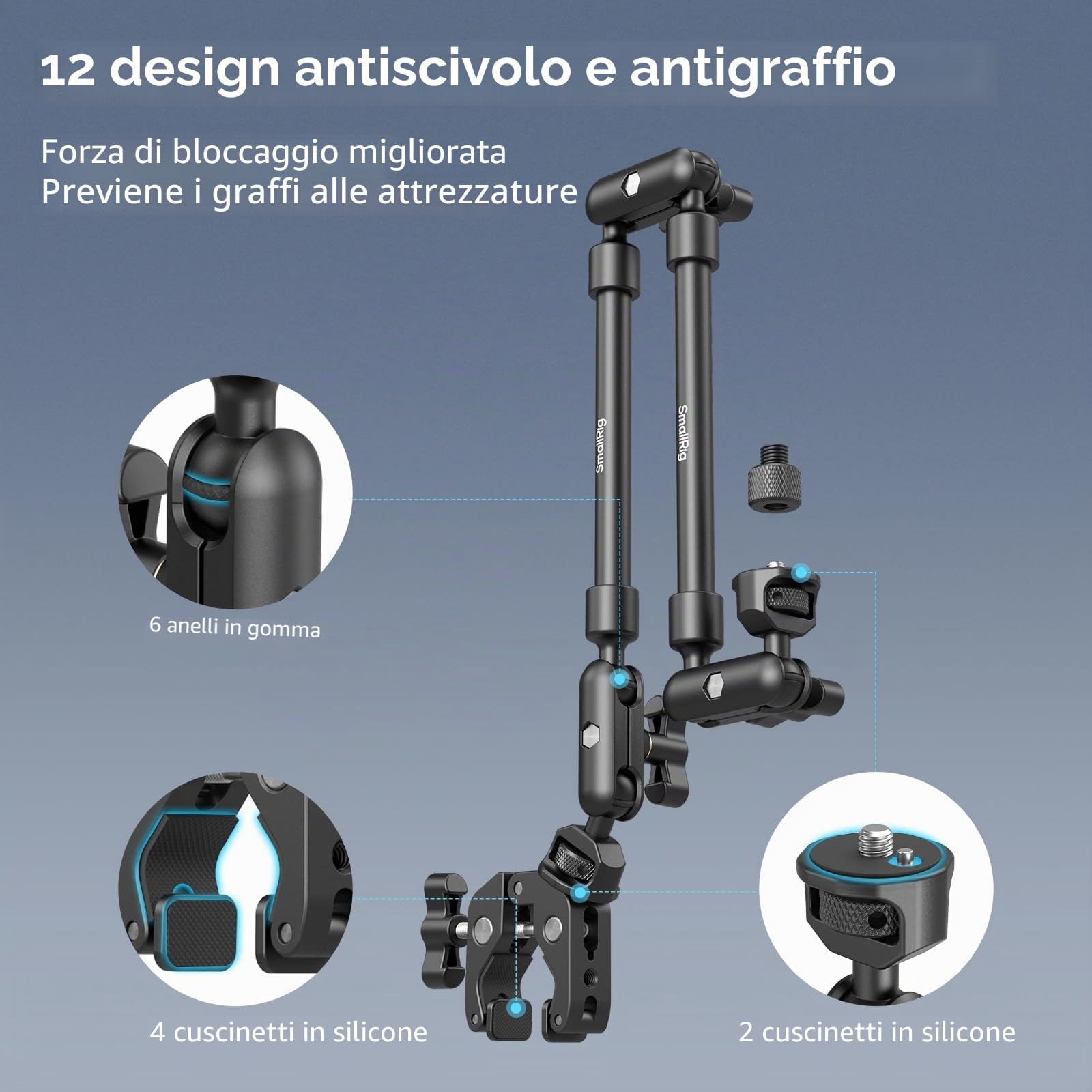 SMALLRIG Braccio Magico da 22" con Kit Morsetto a Granchio, Supporto e Morsetto per Fotocamera da Tavolo Flessibile, Braccio Articolato, per Luce, Webcam, Microfono, Action Camera - 4766