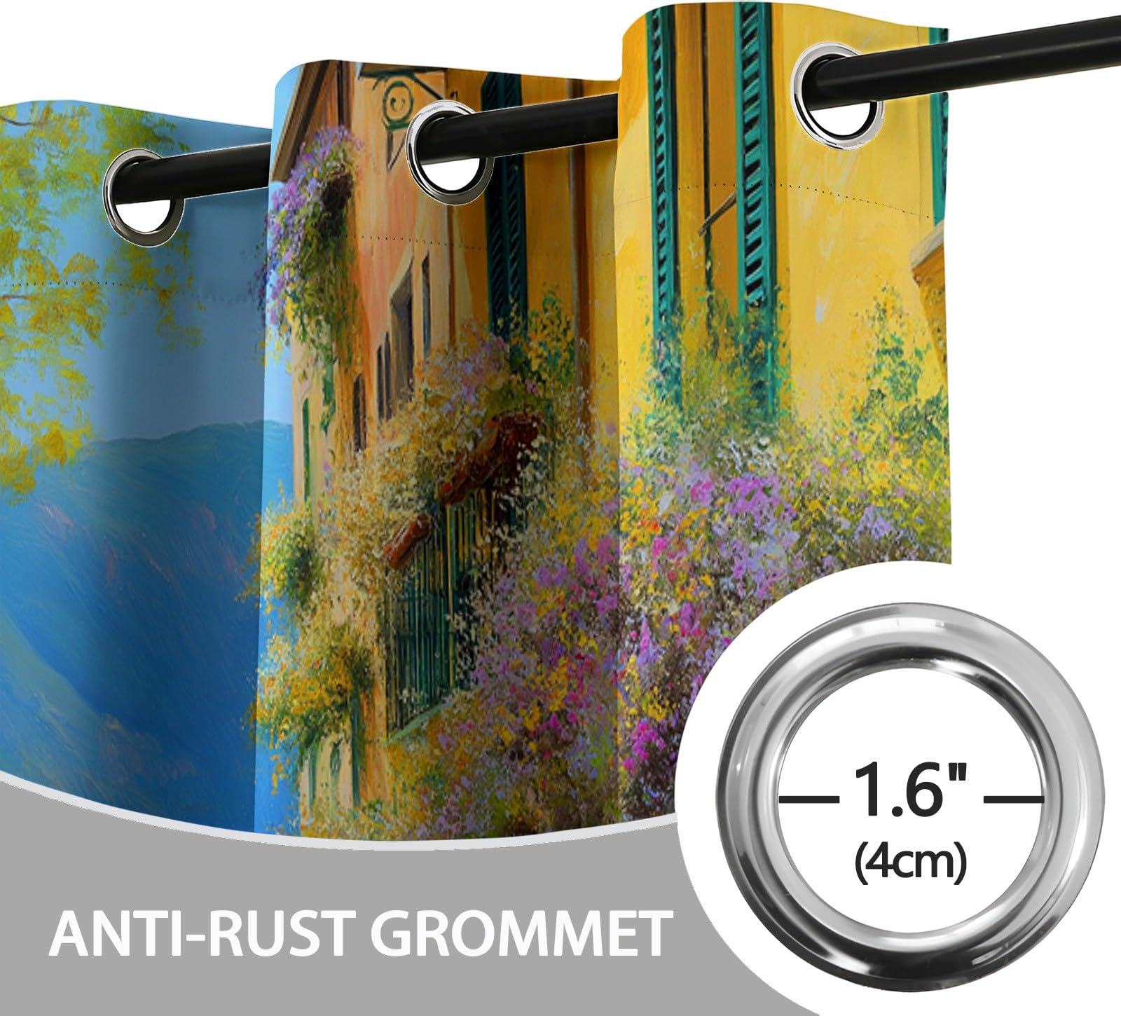 Zestaw 2 zasłon zaciemniających 91,5 l x 214 H cm (dł. x wys.) z izolacją termiczną z oczkami, dekoracja na wybrzeże, stół pejzażowy, do sypialni, salonu, zabiegów dzieci, żółte zasłony wewnętrzne