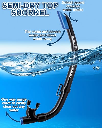 Miniatura 4 de Reef Tourer RC0105 - Juego combinado de máscara de una sola ventana y esnórquel para adultos, parte superior semiseca, válvula de purga, lente