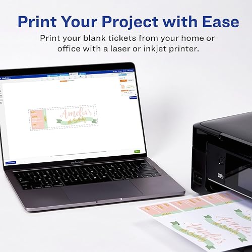 Miniatura 7 de Avery Boletos imprimibles, 2.75 x 8.5 pulgadas, láserinyección de tinta, 100 en total, ideal para boletos de rifa (16430)