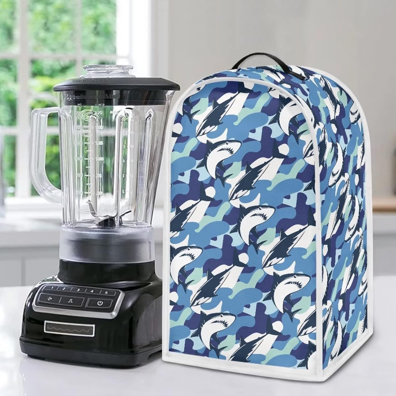 doginthehole Shark Print Blender Cover Cool Animal Pattern Polyester Dust-Proof Cover for Kitchen Blender Appliance, Stand Mixer or Coffee Maker Appliance CoverKitchen Tool Accessories image 5