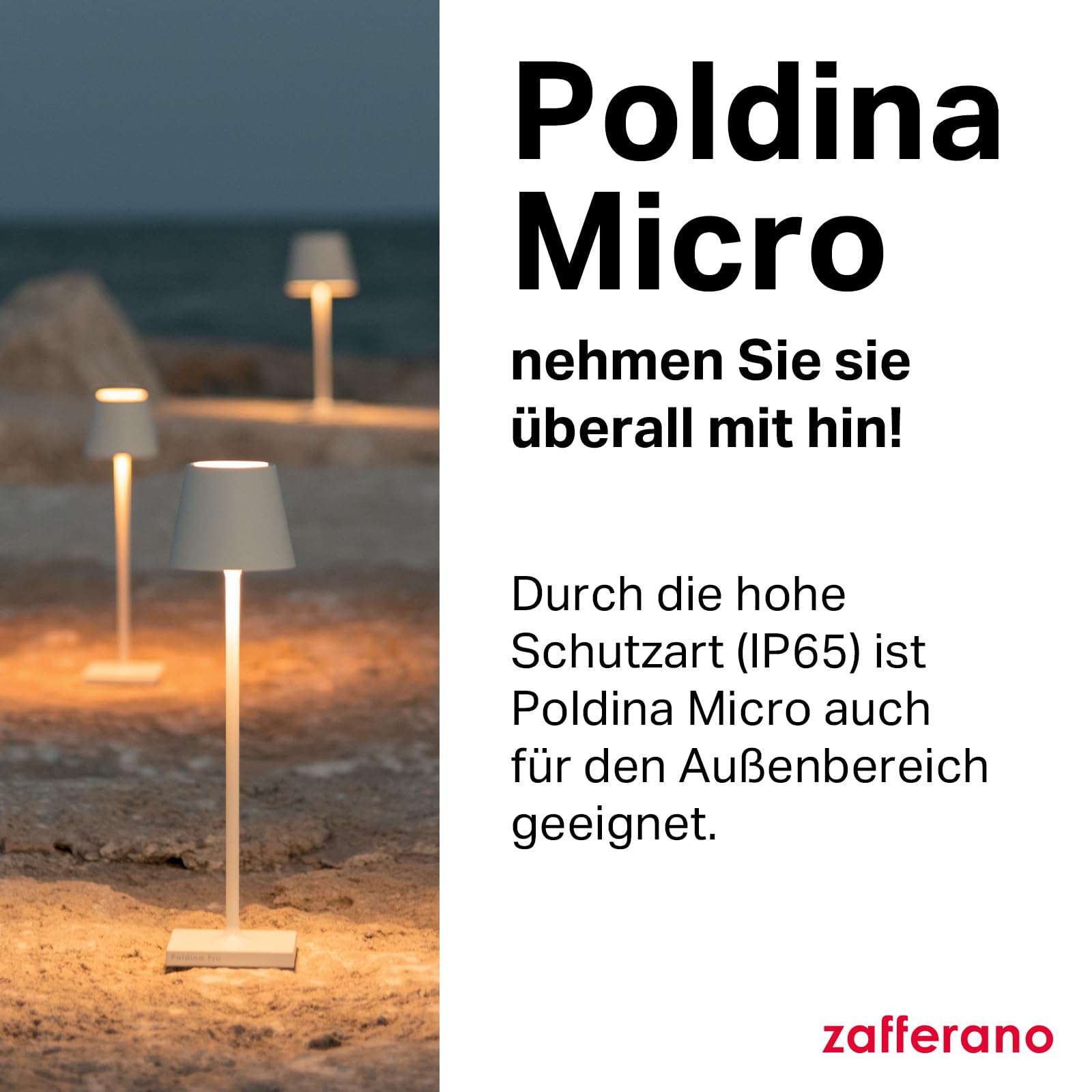 Zafferano, Poldina Micro Lampe, Kabellose, Wiederaufladbare Tischlampe mit Touch Control, Geeignet für Wohnzimmer und Außenbereich, Dimmer, 2200-3000 K, Höhe 27,5 cm, Farbe Rot