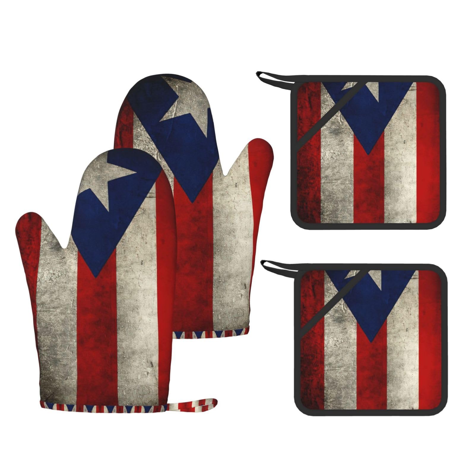 puerto rico wallpaper flag Printed Potholder and Oven Mitt Set of 4, High Heat Resistant Cooking Gloves for BBQ Grilling