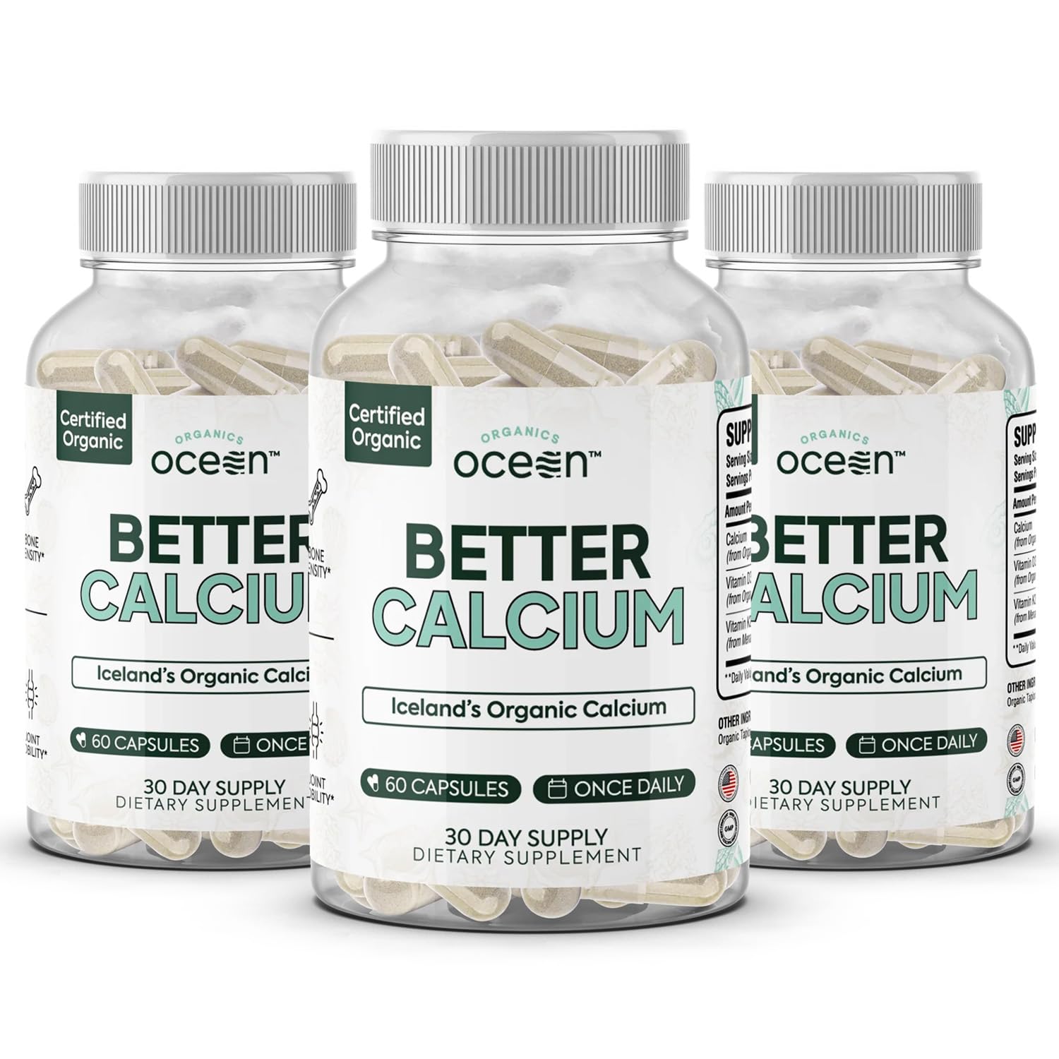 Organics Ocean Better Calcium Red Algae-Derived with D3 & K2, 3-Pack 60 Count (Pack of 3)