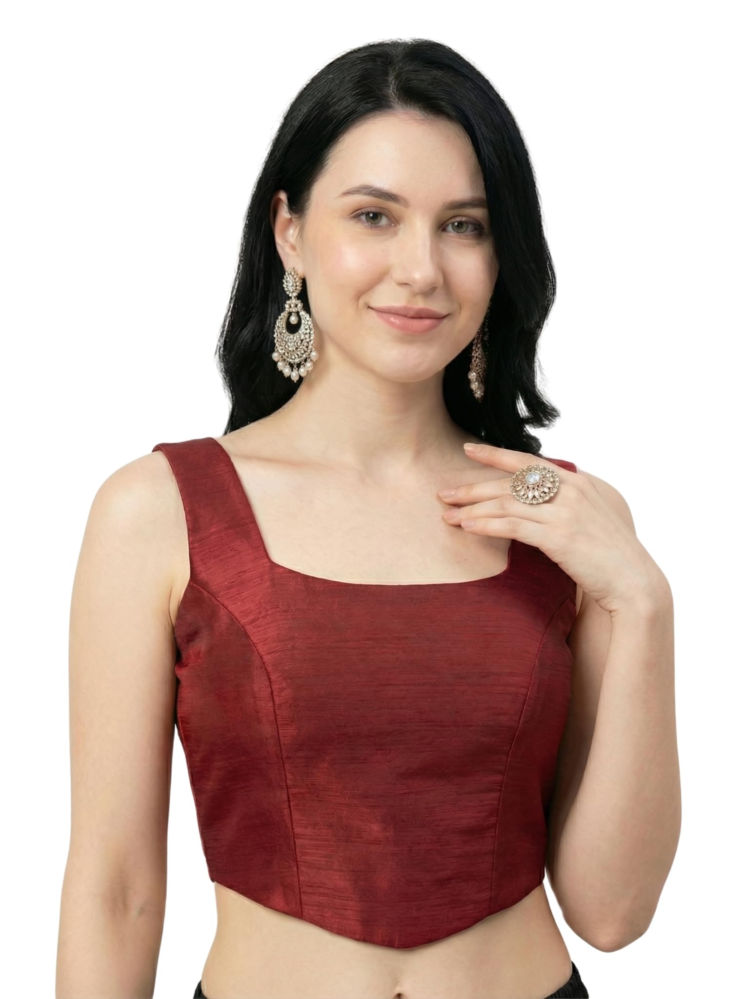 Women's Readymade Sleeveless Back Open Raw Silk Corset Saree Blouse | Daily Maroon |XS32-picture-43