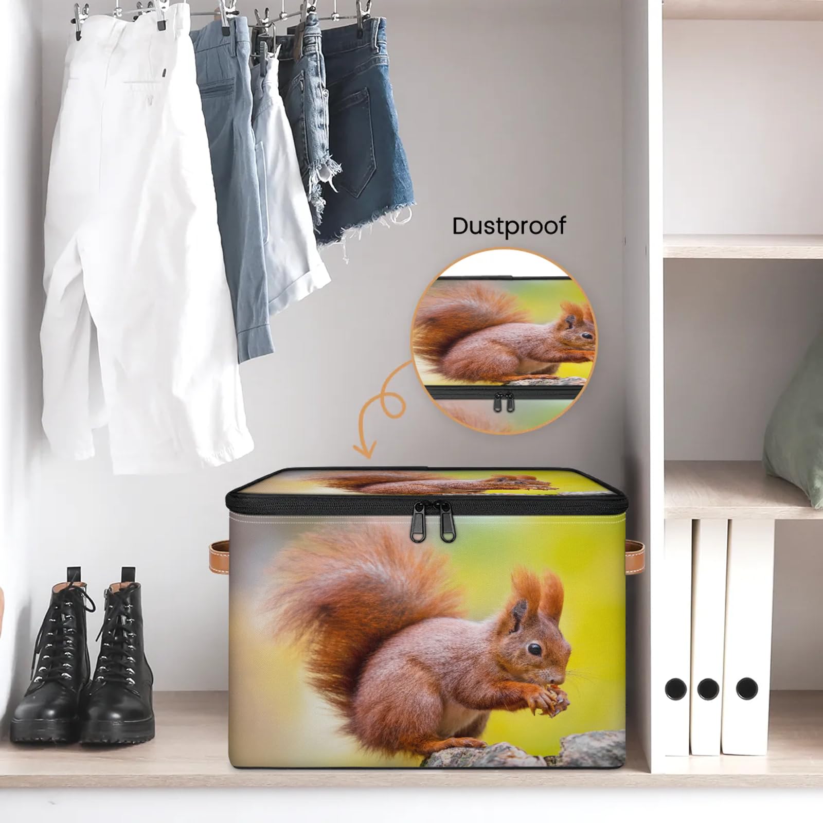 TropicalLife Niedliche Eichhörnchen-Aufbewahrungsbox, faltbar, Stoff, Eichhörnchen, großer Aufbewahrungskorb mit Reißverschluss, Deckel, Schlafzimmer, Zuhause, Kinderzimmer, Organizer für Spielzeug,