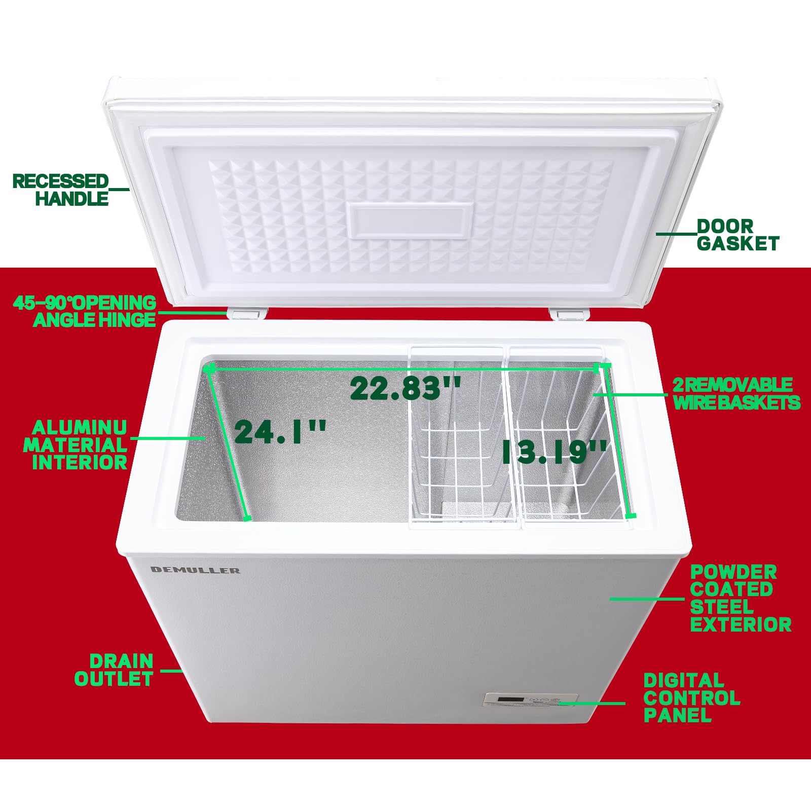 Demuller Chest Freezer 5.0 Cubic Feet Freezers With Temperature Display Panel Small Deep Freezer 2 Removable Basket Top Open Door Freezer Ideal For Apartment Office Dorm White on Fridge.com - View 4