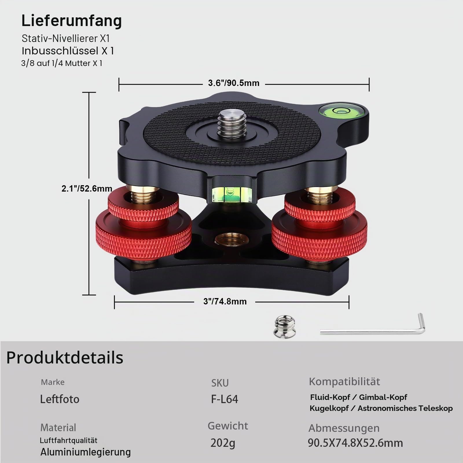 Stativ-Nivellierständer mit +/-5-Grad-Präzisions-Einstellungshalterung für Seestar S50/Panoramakopf, Kugelkopf, Videokopf und Stativ