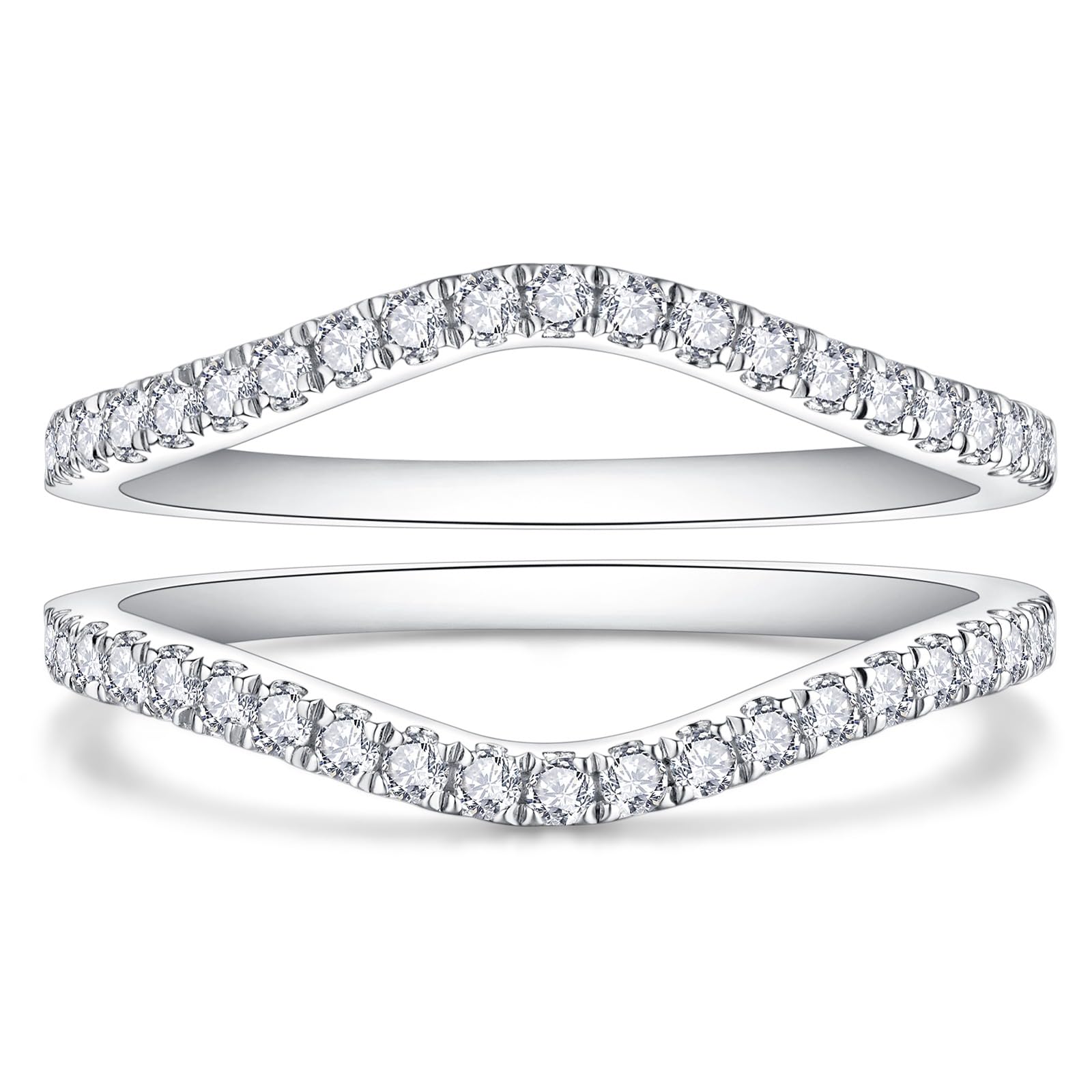 Curved Moissanite Wedding Bands for Women, Thin Ring Enhancers and Wraps, Stackable Half Eternity Band, Fake Diamond Sterling Silver Ring 1.3mm