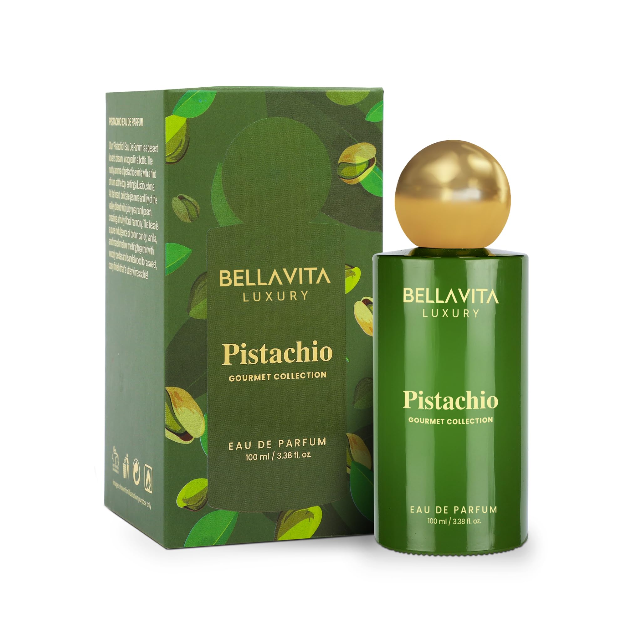BELLAVITA Gourmet Collection Pistachio Edp Fruity, Floral, Sweet Woody Long Lasting Fragrance Perfume For Men And Women 100ml
