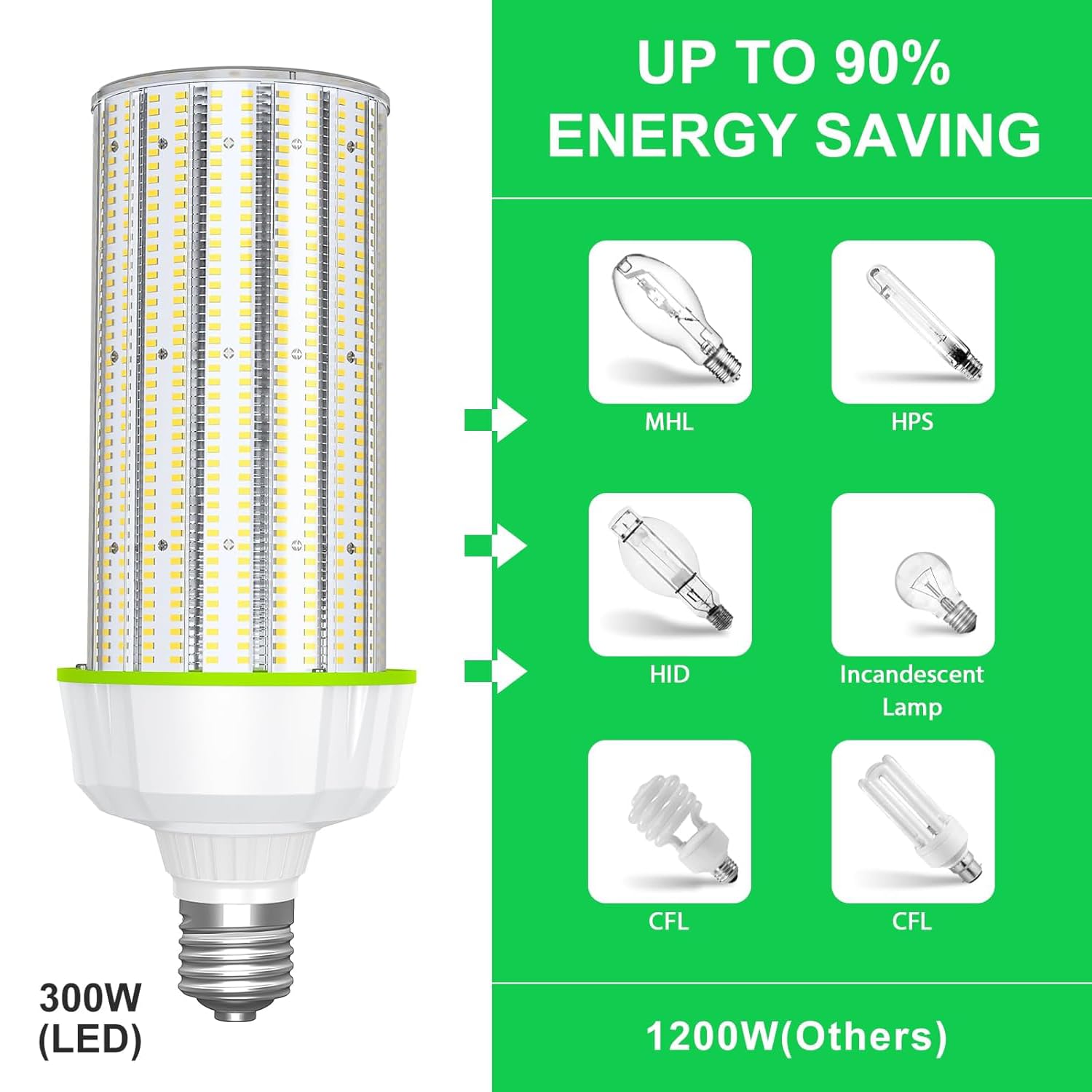12 Pack 300W LED Corn Light Bulb UL Listed 46 500LM LED Cob Corn Bulb E39 Base 5000K — view 6