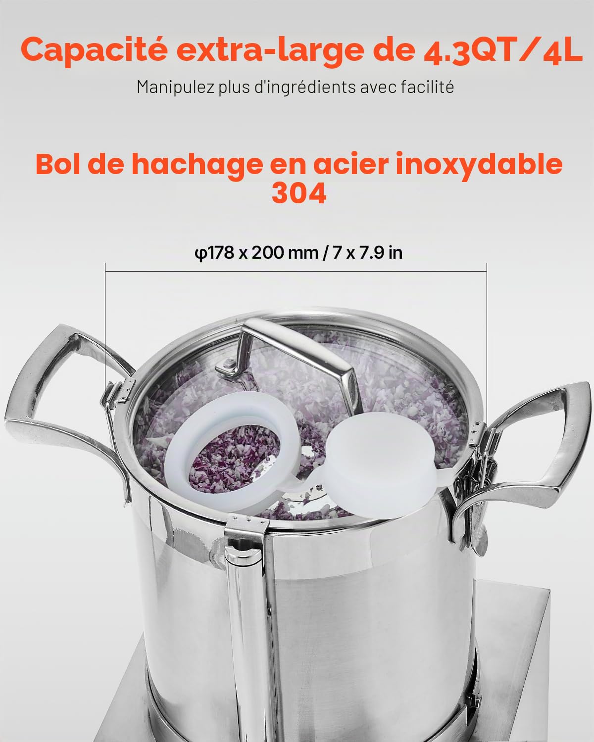 VEVOR Robot Culinaire et Hachoir à Légumes 4 L, Robot Multifonction en Acier Inoxydable de Qualité Alimentaire, avec 2 Lames Supplémentaires en S, pour Hacher Rapidement Fruits, Restaurant, Maison