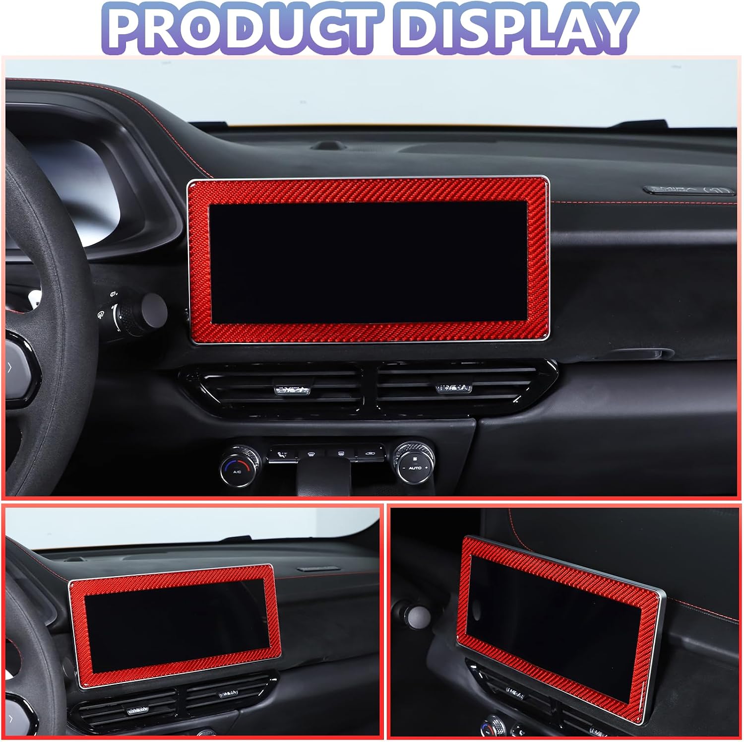 Car Central Control Navigation Screen Trim Sticker Compatible with Lotus Emira V6 2021-2023 Soft Carbon Fiber 1PCS Center GPS Display Protection Frame Trim Accessories (Red Carbon)