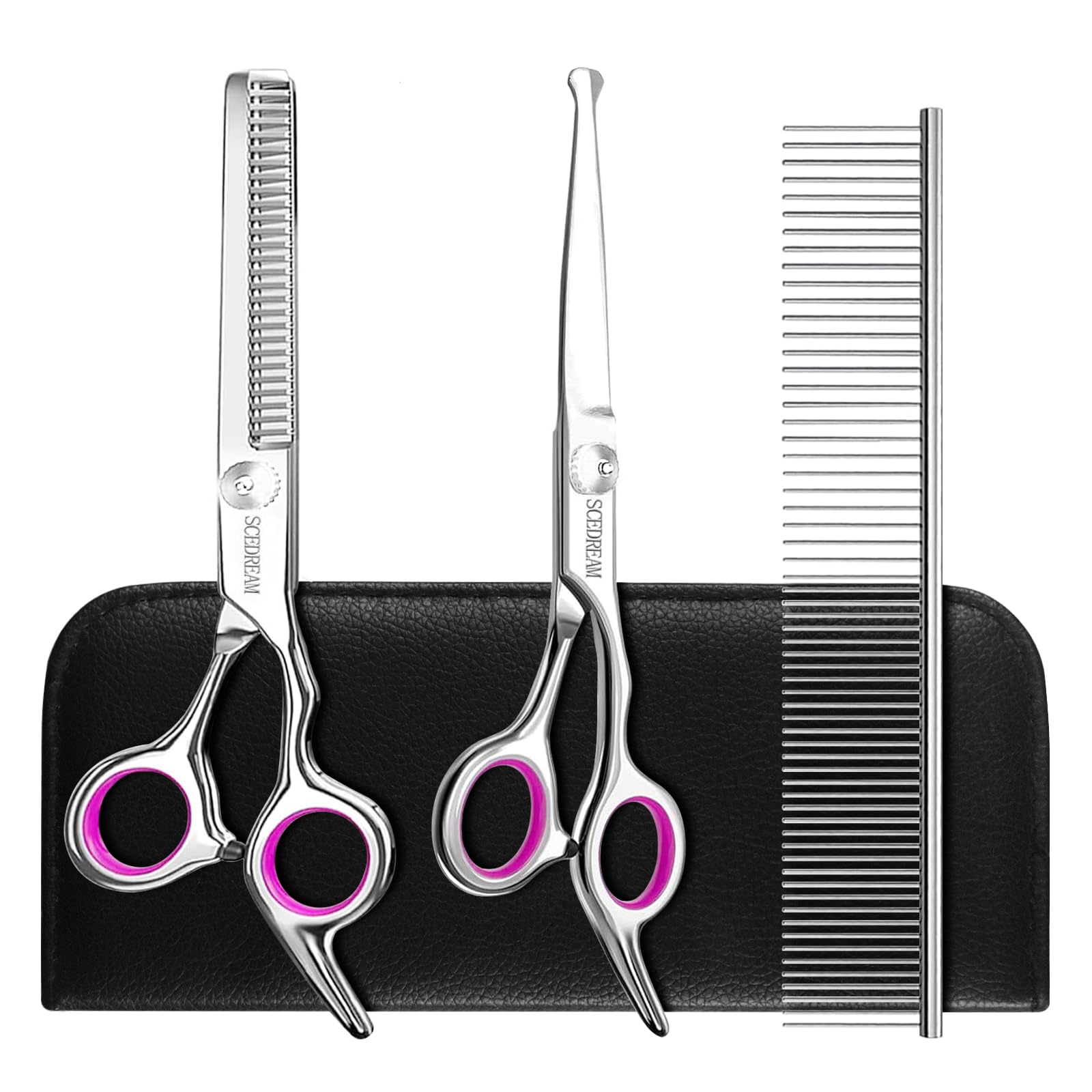 SCEDREAM 3 in 1 Dog Grooming Scissors for Dogs with Safety Round Tips, Curved Dog Grooming Scissors,Professional Pet Shears Set for Dogs and Cats,