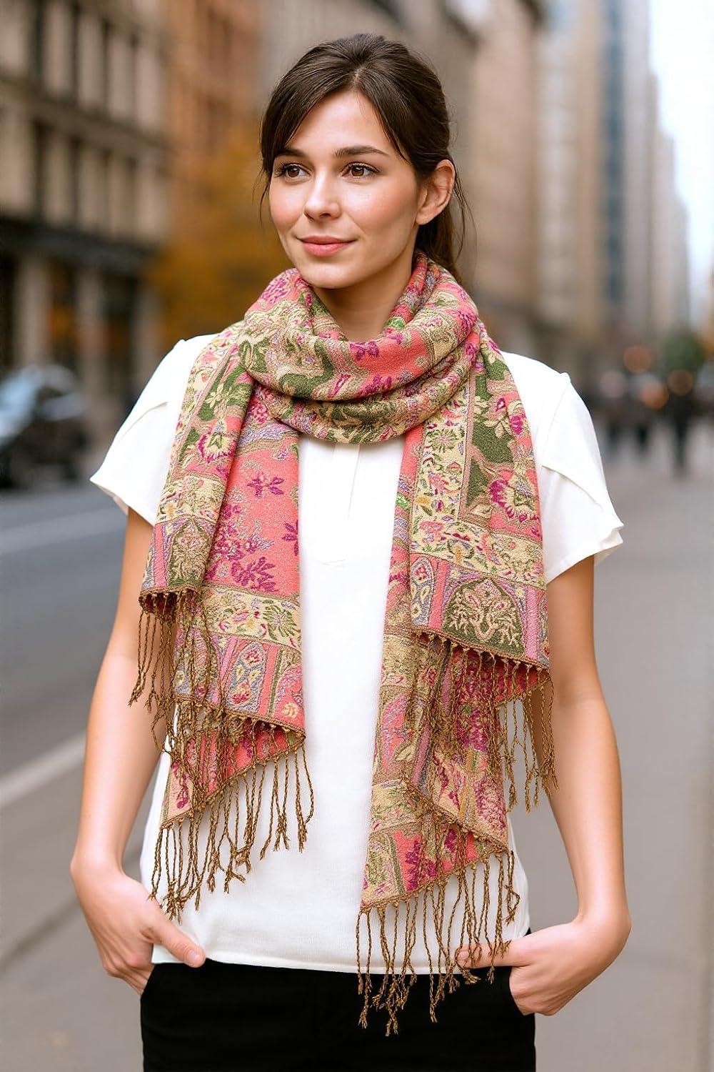 Achillea Elegant Paisley Floral Pashmina Shawl and Wrap – Boho Rave Scarf for Festival, Travel & Everyday Wear - Image 4