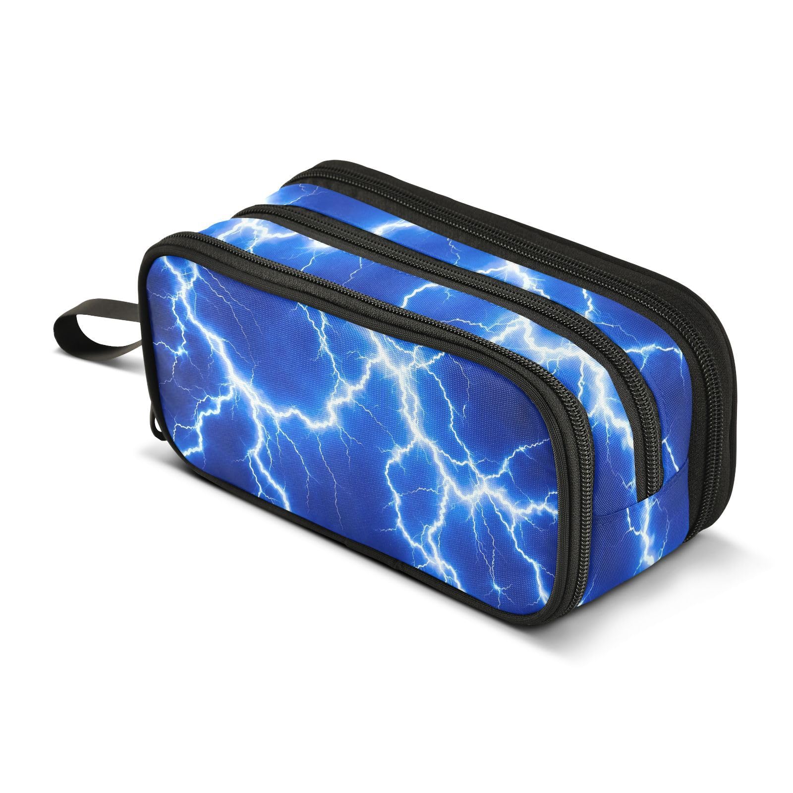 Lightning Blue Large Capacity Pencil Case Box Boys Girls Big Stationery Pen Bag Organizer Pencil Pouch Zipper Compartments for School Office