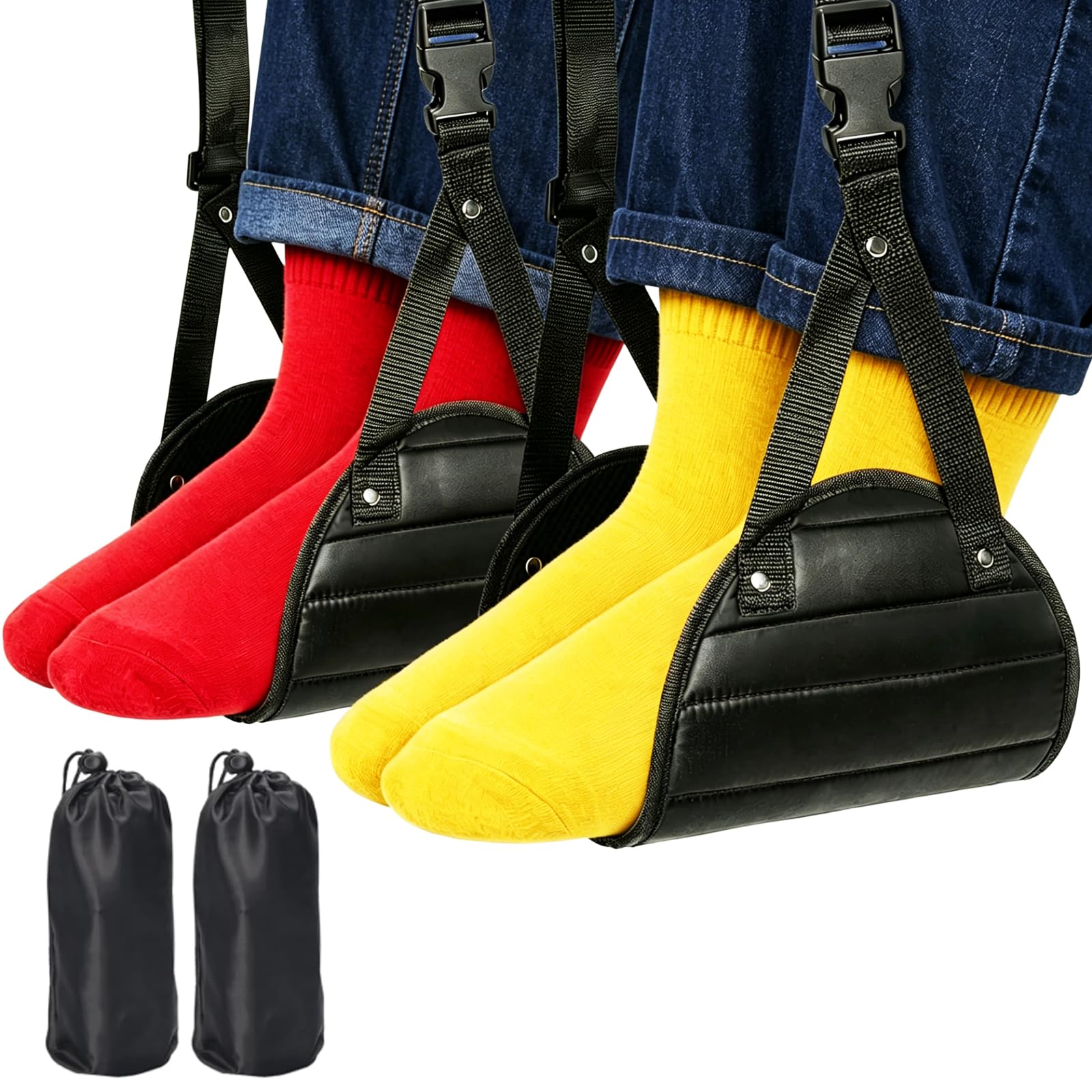 Photo 1 of 2 Pack Airplane Travel Footrest Hammock - Adjustable Strap Portable Leg Rest Plane Travel Essentials for Long Flights Compact Foot Hanger for Airplane Train Office
