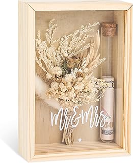Geldgeschenk Hochzeit – Mr & Mrs Geschenkbox mit Trockenblumen & Reagenzglas – Hochzeitsgeschenk für Brautpaar – Kreative Geldgeschenke zur Hochzeit – Holzbox als Erinnerungsstück