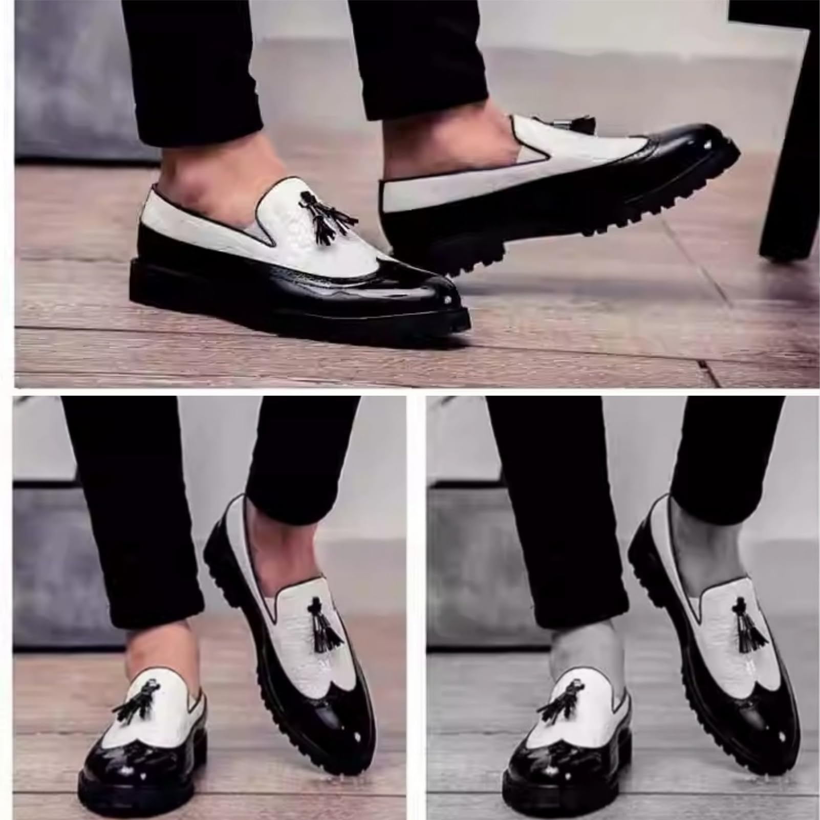 ANUFER Uomo Bello Mocassini con Nappe Wingtip Brogue Slip-on Formali Scarpe da Sera