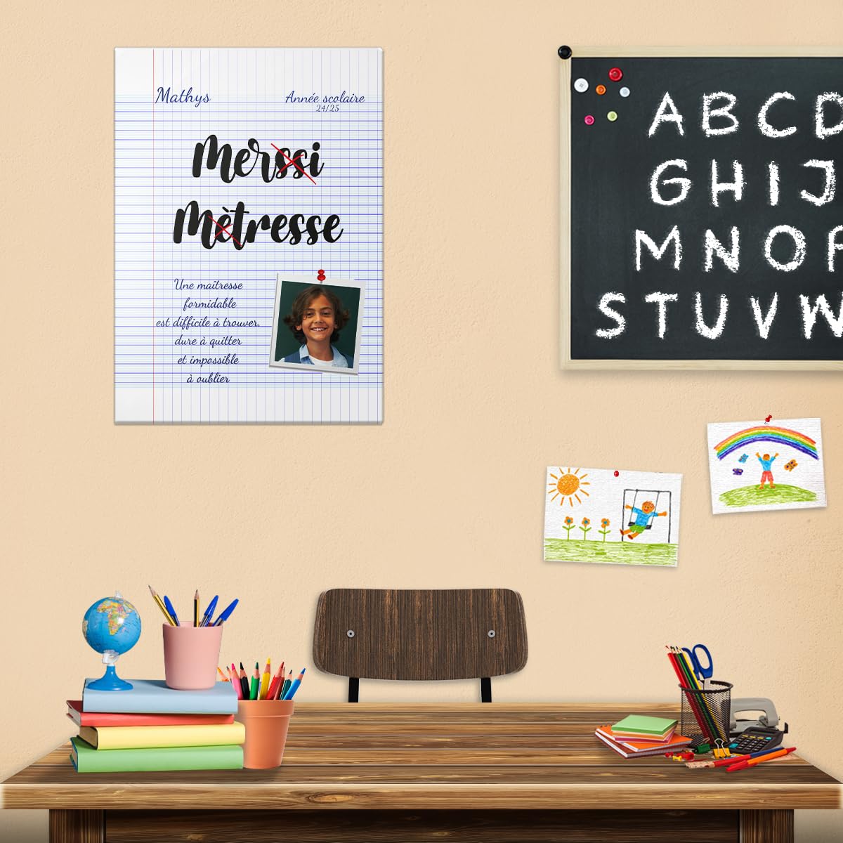 Poster Personnalisé, Merssi Mètresse, Cadeau Maitresse d'École Personnalisé, Cadre Professeure des Écoles Fin d'Année, Idees Cadeaux Institutrice, Merci Maitresse