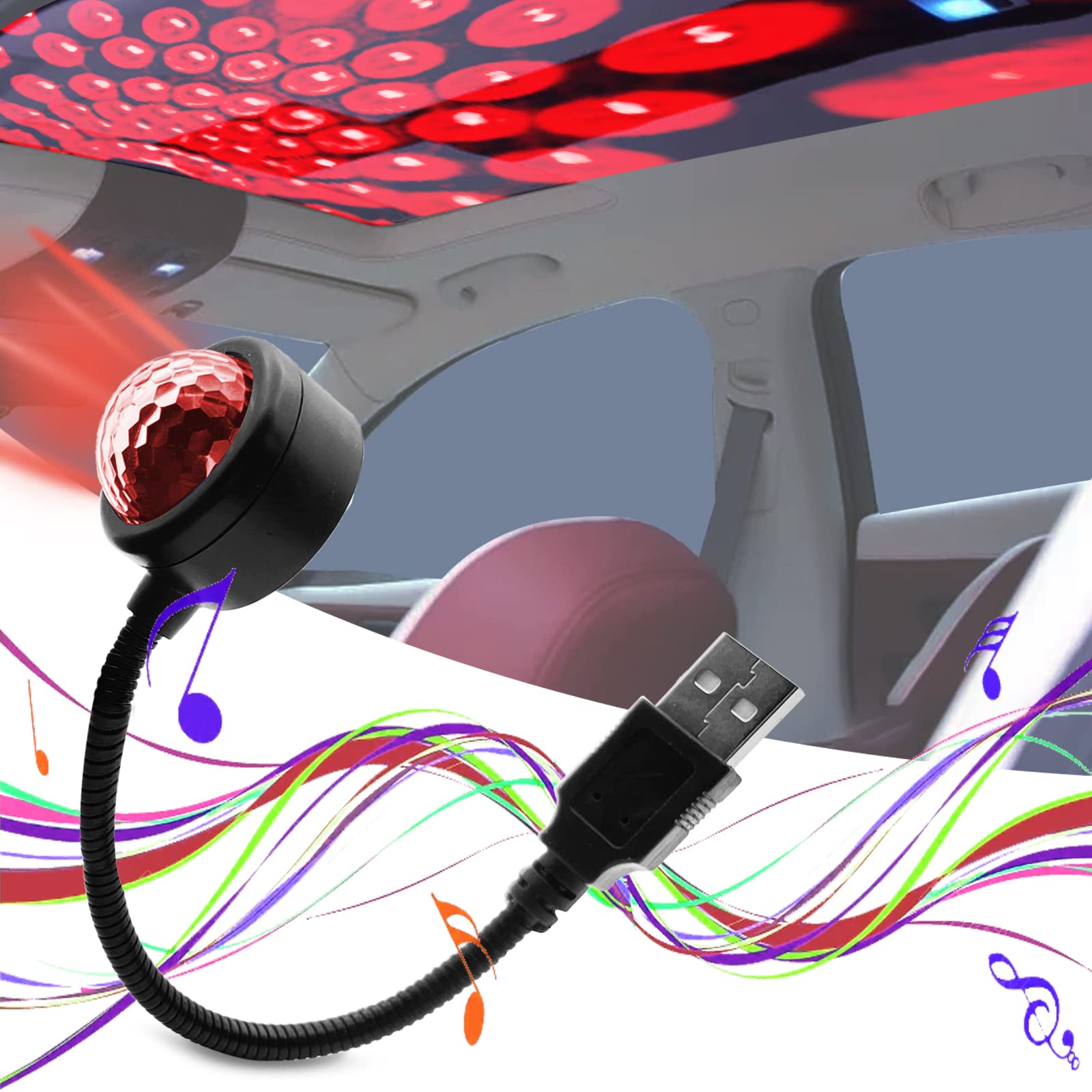 Car Led Roof Lights, Portable Adjustable USB Flexible Interface Show Romantic Atmosphere Light, USB Circular Projection Atmosphere Light for Car Decor,Ceiling, Bedroom,Party