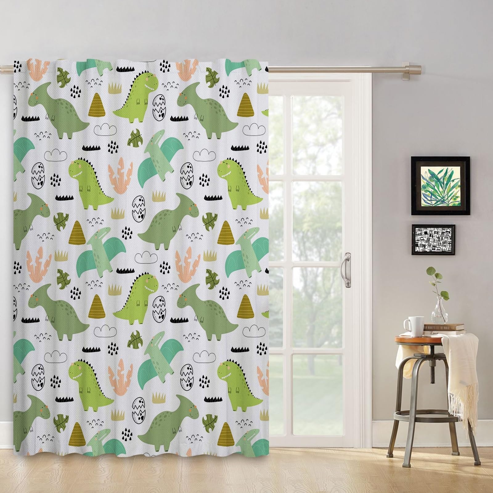 ggaimwf Dinosaur Curtains for Kids Bedroom Cartoon Animals Wildlife Jurassic Cute Dino Volcano Window Drapes Curtains Back Tab Nursery Hanging Room Divider Interior Curtain 135x229cm 1 Panel - Image 2