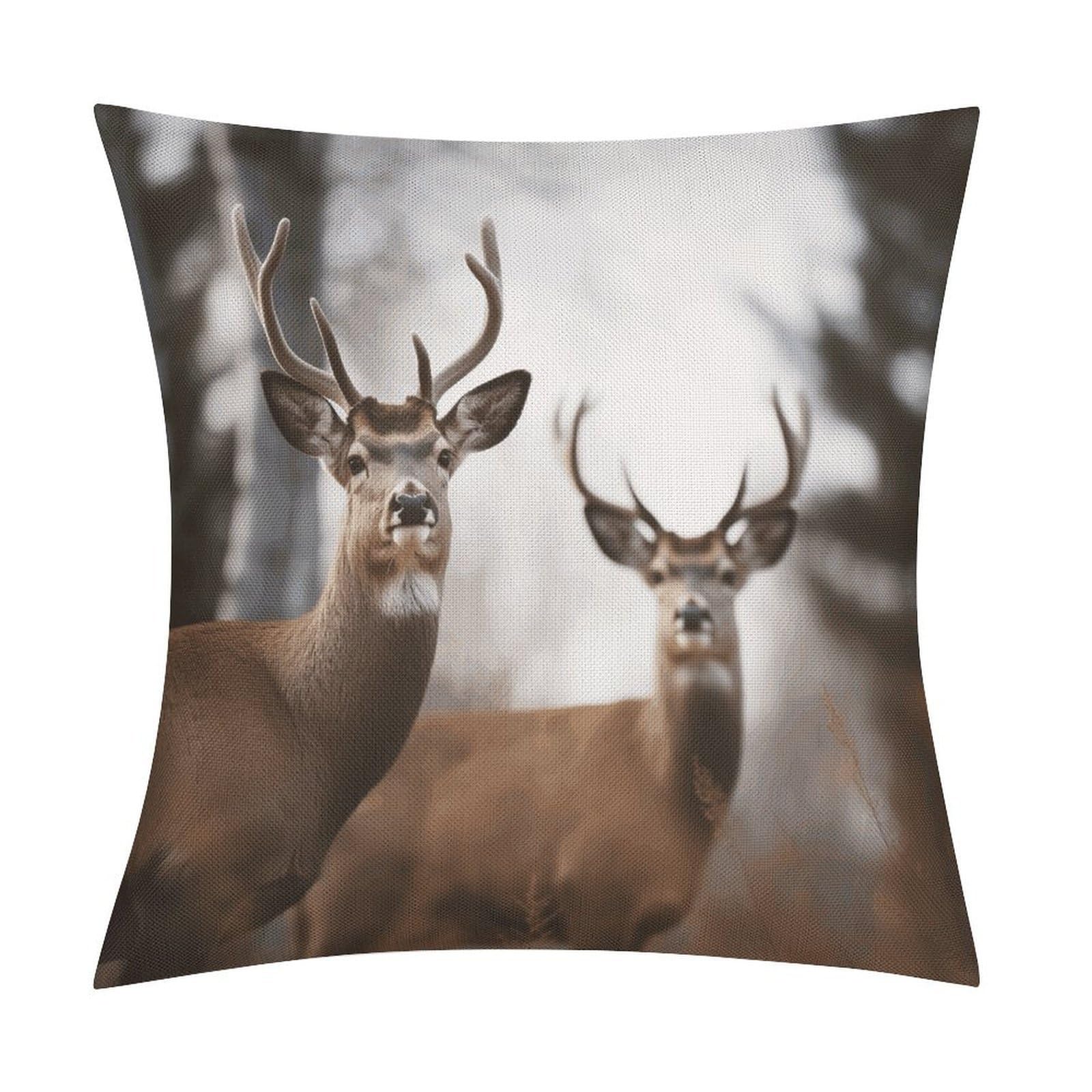FekiLoot Deer Throw Pillow Cover Soft Square Cushion Case Farmhouse Cushion Cover Decorative Pillow Cover Modern Pillowcase for Sofa Living Room Bed Home Decor 18x18 Inch