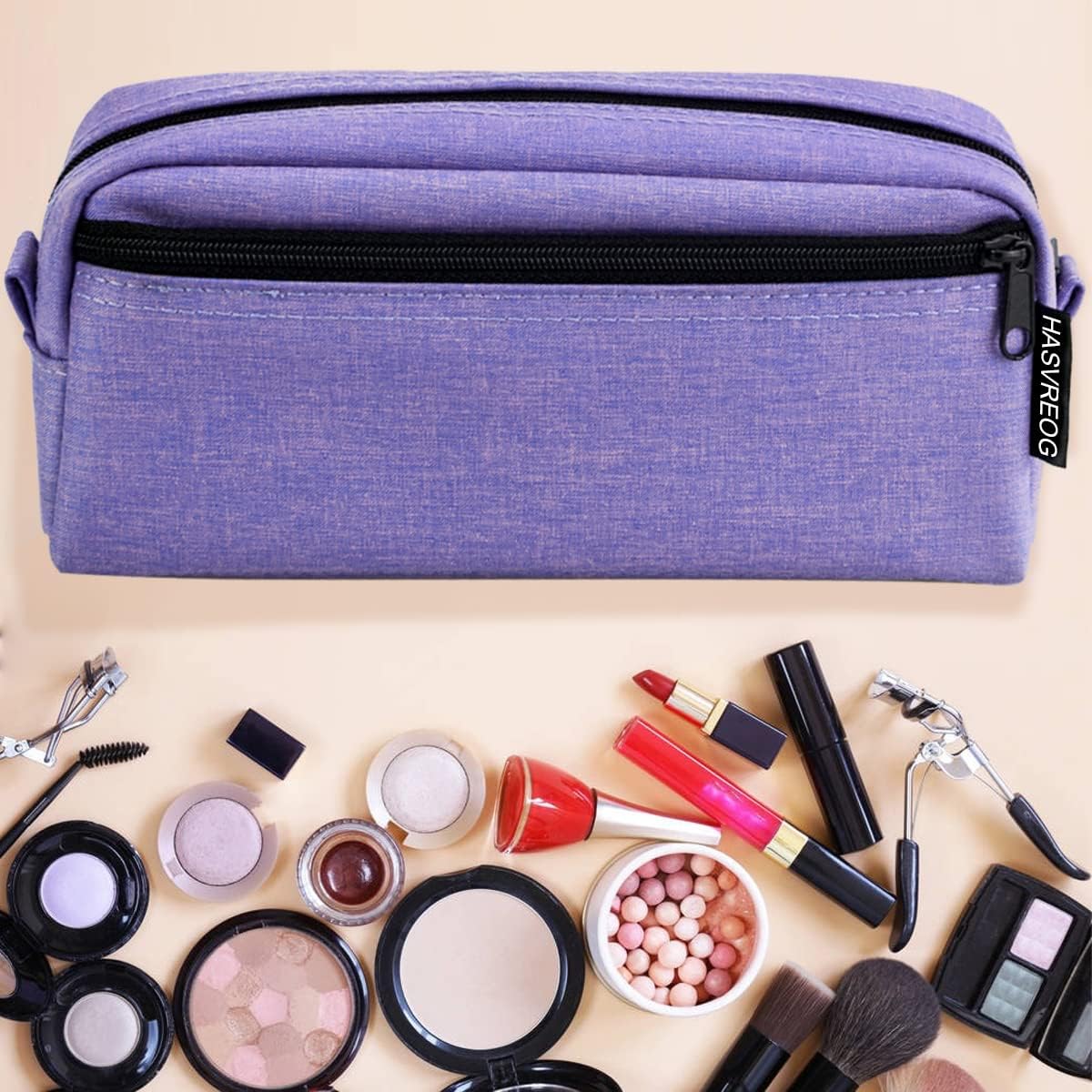 HASVREOG Big Capacity Pencil Case Large Capacity Pen Bag for Students Stationery Pouch Pencil Box Desk Organizer with Smooth Zipper Portable Pencil Pouch for School Office Supplies(Purple) - Image 5
