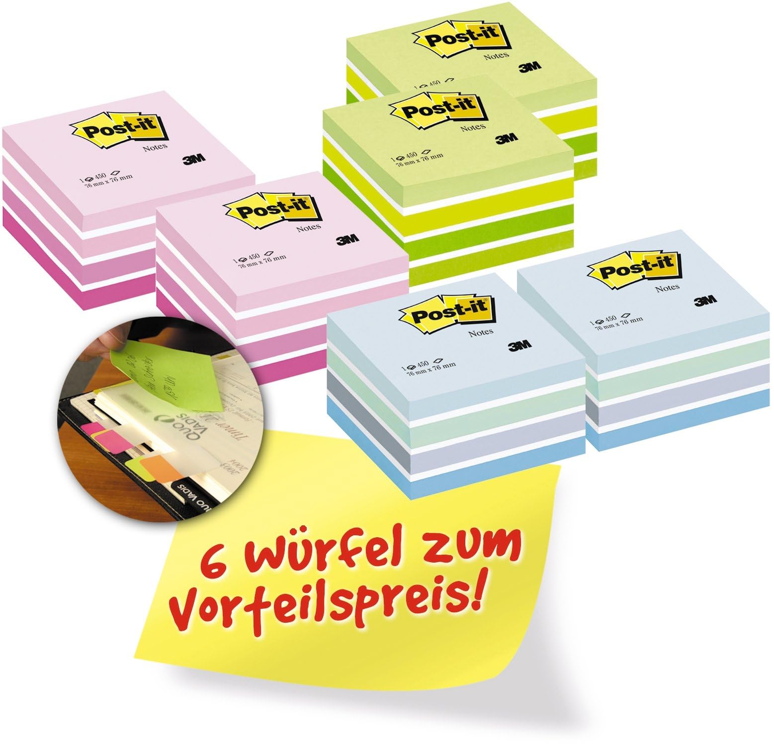 POST-IT CUBO DE NOTAS ADHESIVAS COLORES ULTRA 450 HOJAS 76X76
