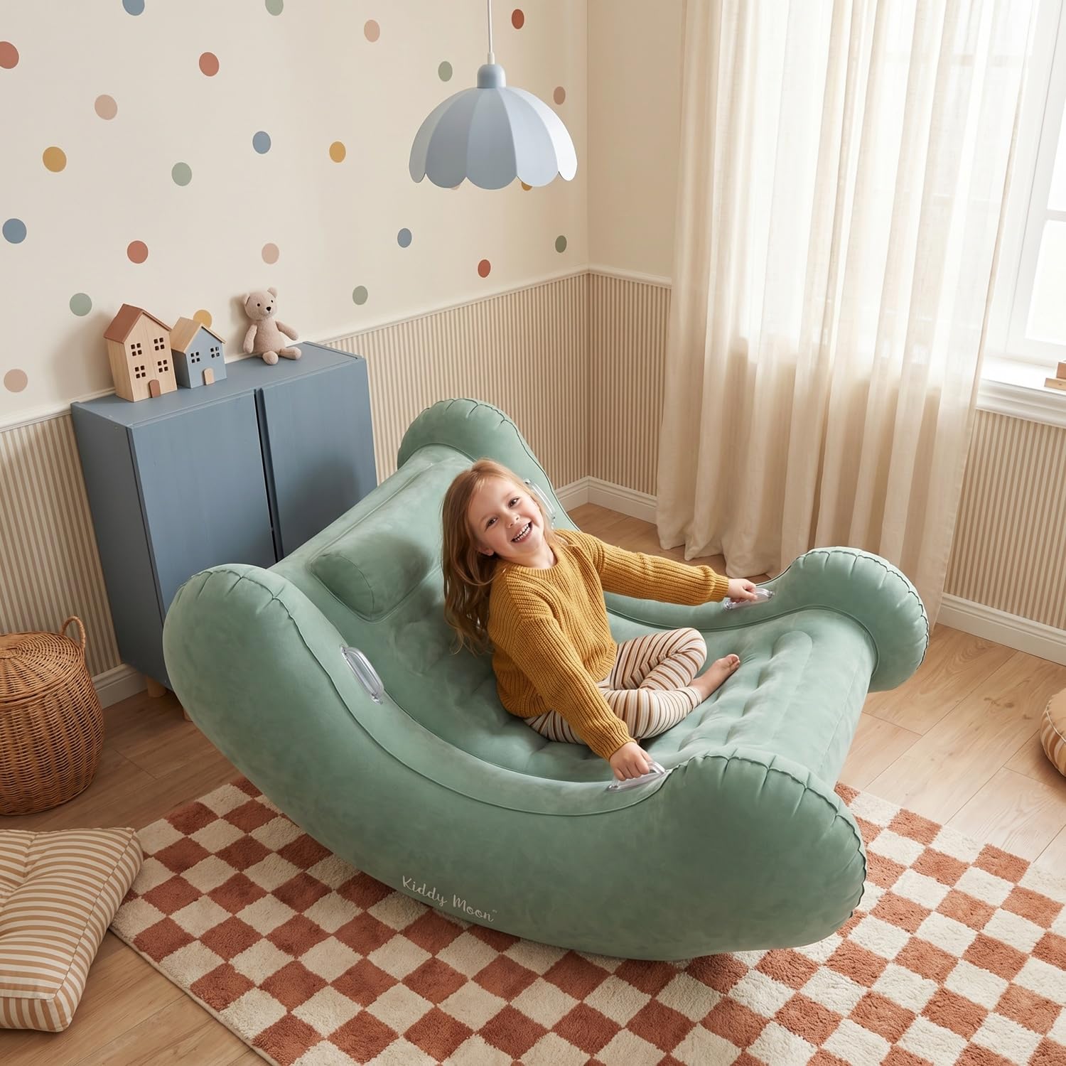 KiddyMoon Sedia Sensoriale Gonfiabile A Dondolo per Bambini con Pompa E Manici, Salvia,L