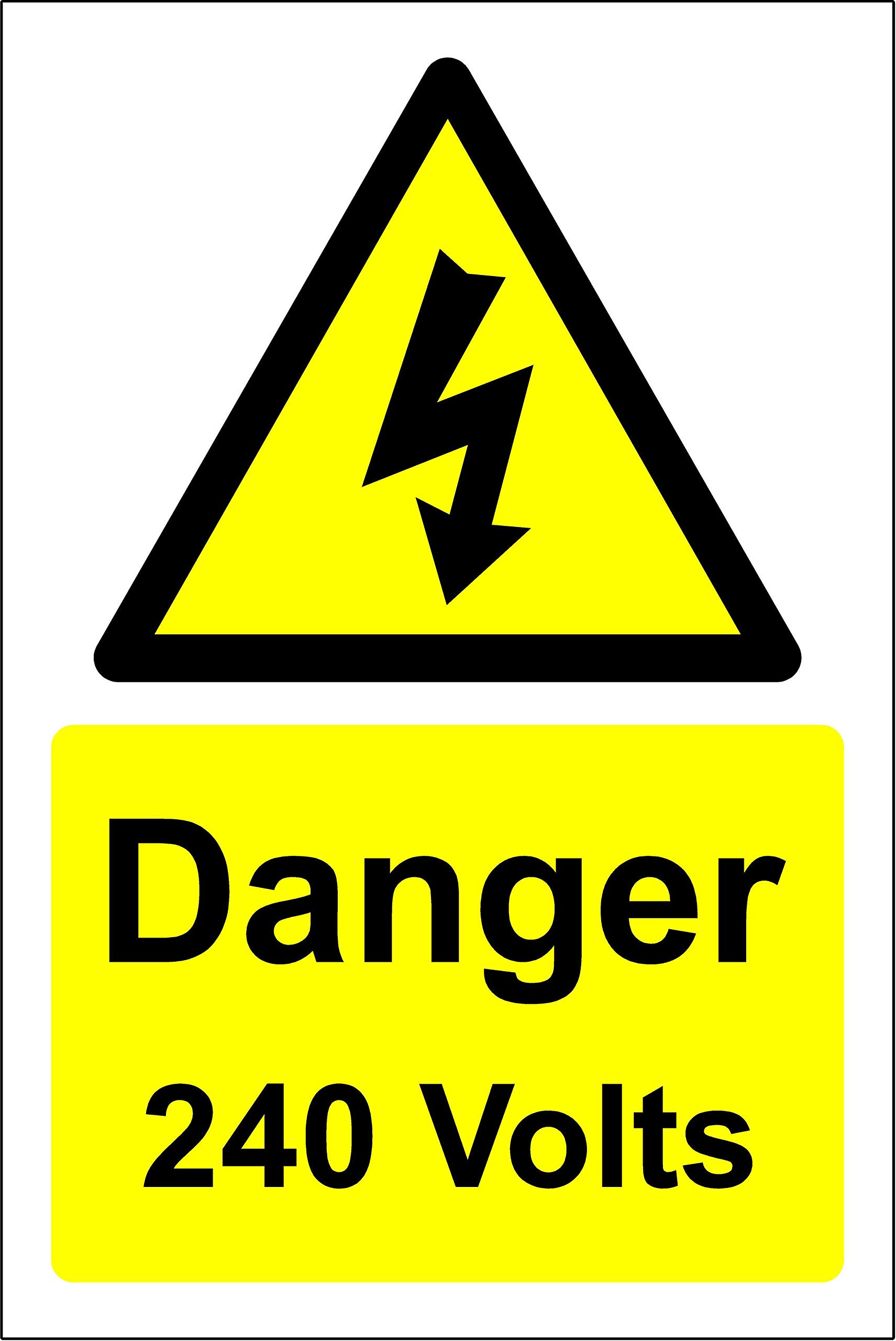 Danger 240 volts electricity Safety sign - Self adhesive sticker 150mm x 100mm