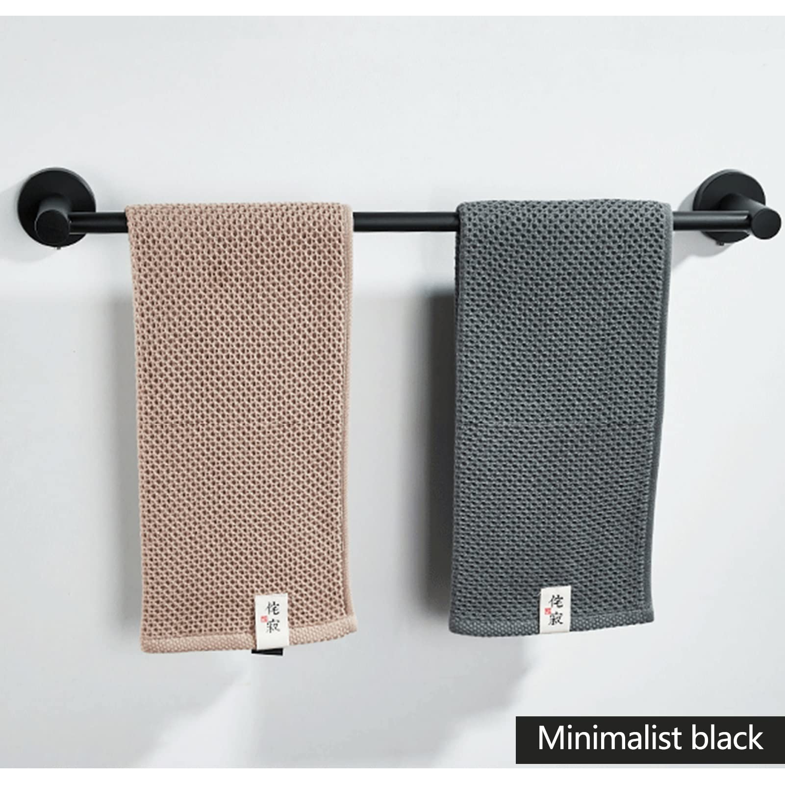 Portasciugamani in acciaio inox, 80 cm, nero, rotondo, da parete, per bagno, cucina e WC, resistente portasciugamani con viti incluse