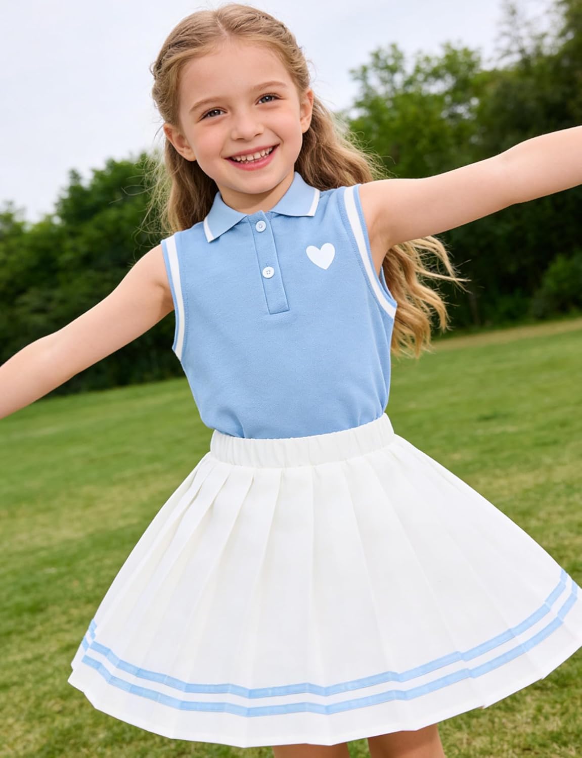 Toddler Dresses for Girls Size 3-8 Kids Sporty Tennis Skirt Sets with Inner Short