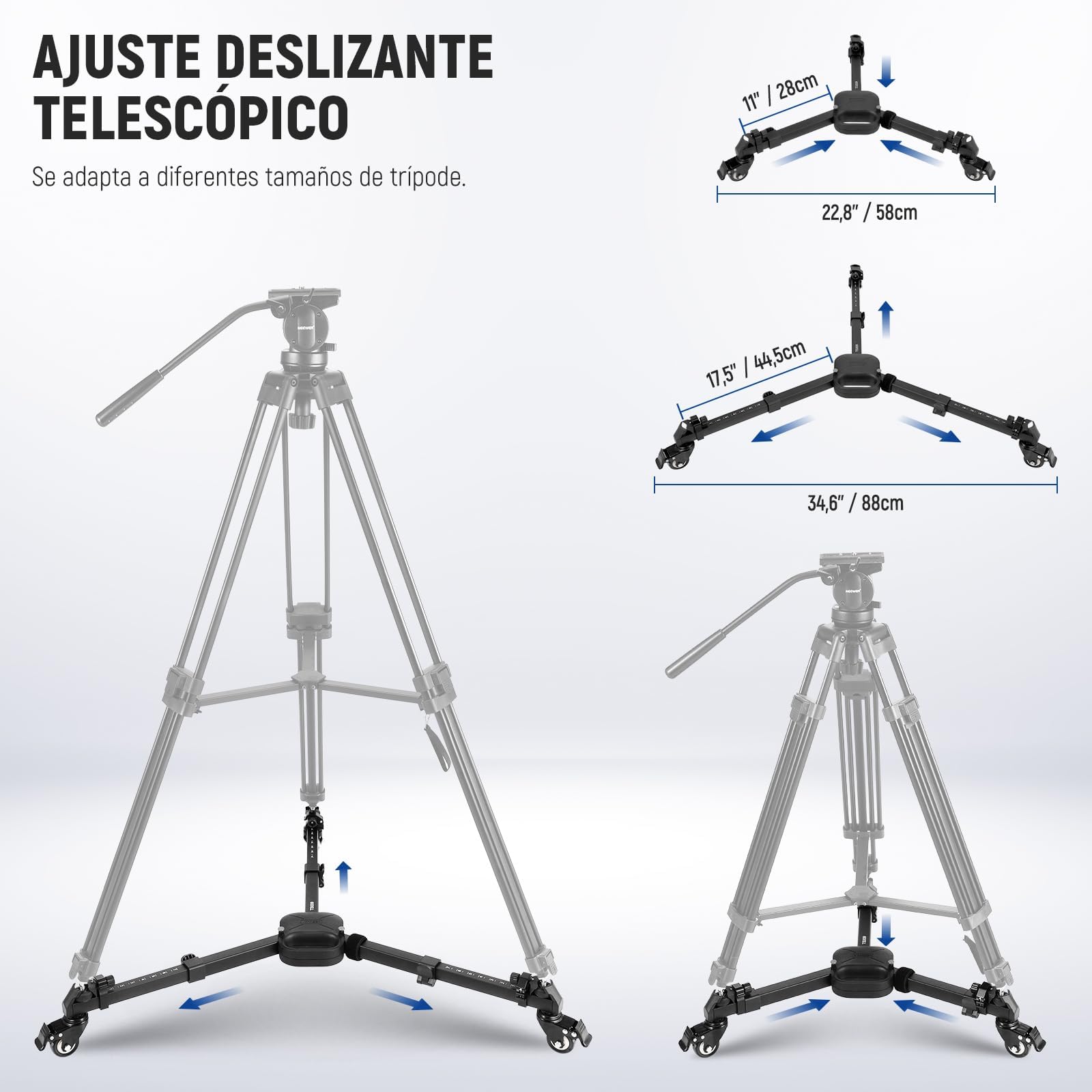 NEEWER Trípode para Fotografía, Liberación Rápida con Goma Ruedas de 2 Pulgadas, Patas Telescópicas, Asa y Bolsa, 33 Libras, Resistente para DSLR Cámaras, Videocámaras, Grabación de Vídeo,TS009