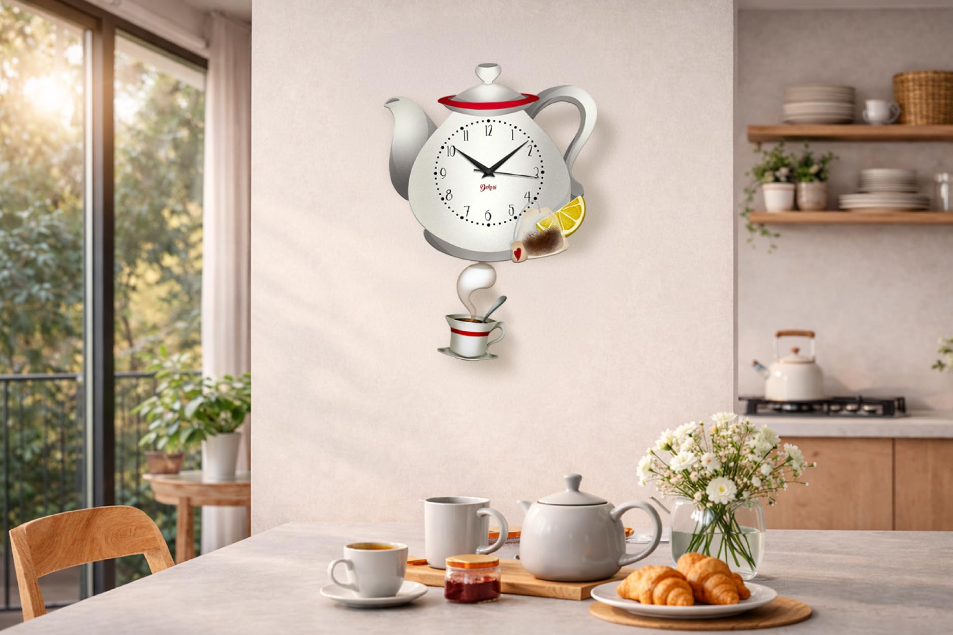 Reloj de pared de cocina de madera con péndulo oscilante, reloj decorativo silencioso, diseño natural para cocina, salón, casa